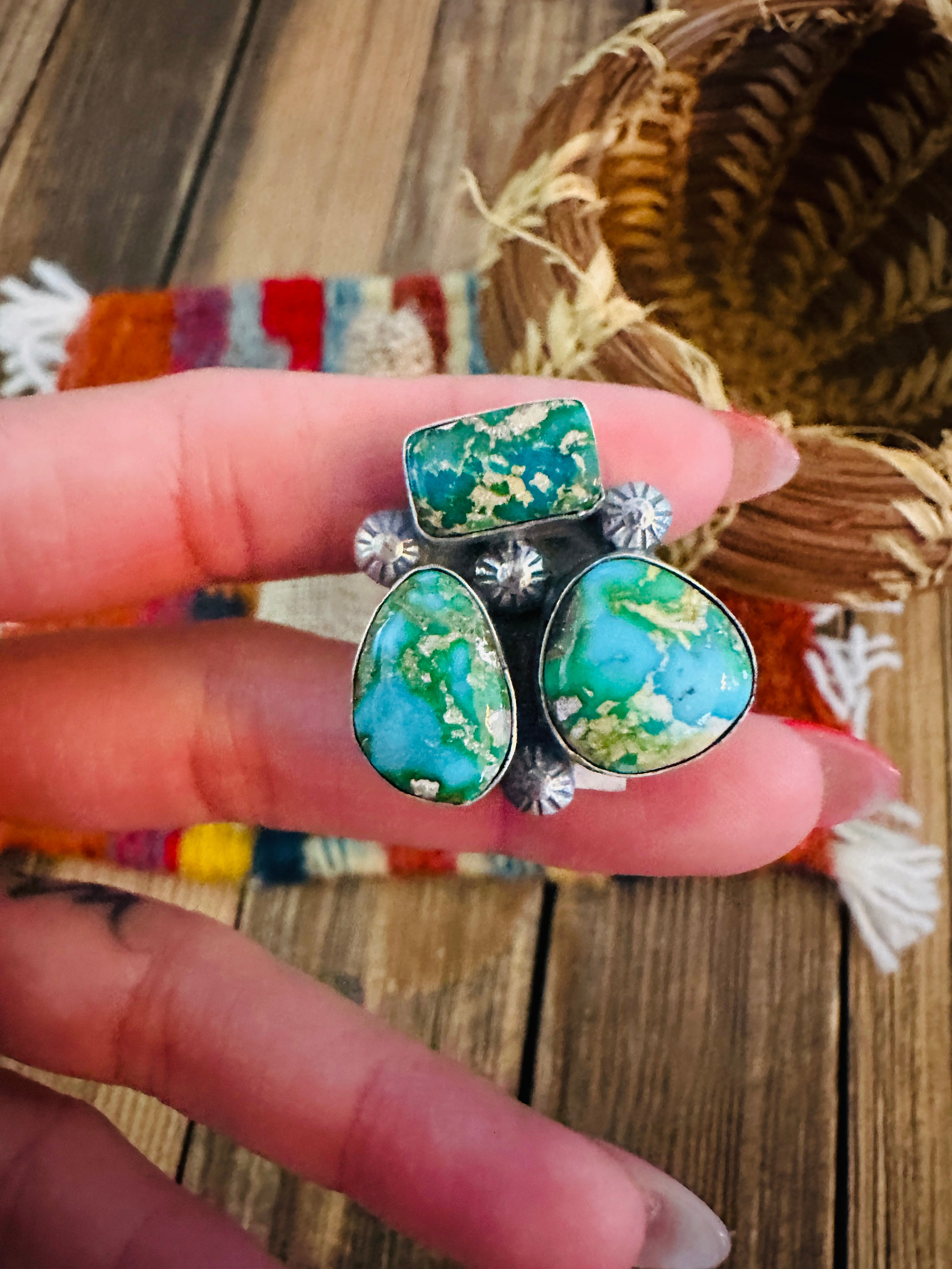 Handcrafted Sonoran Mountain Turquoise & Sterling Silver Adjustable Cluster Ring