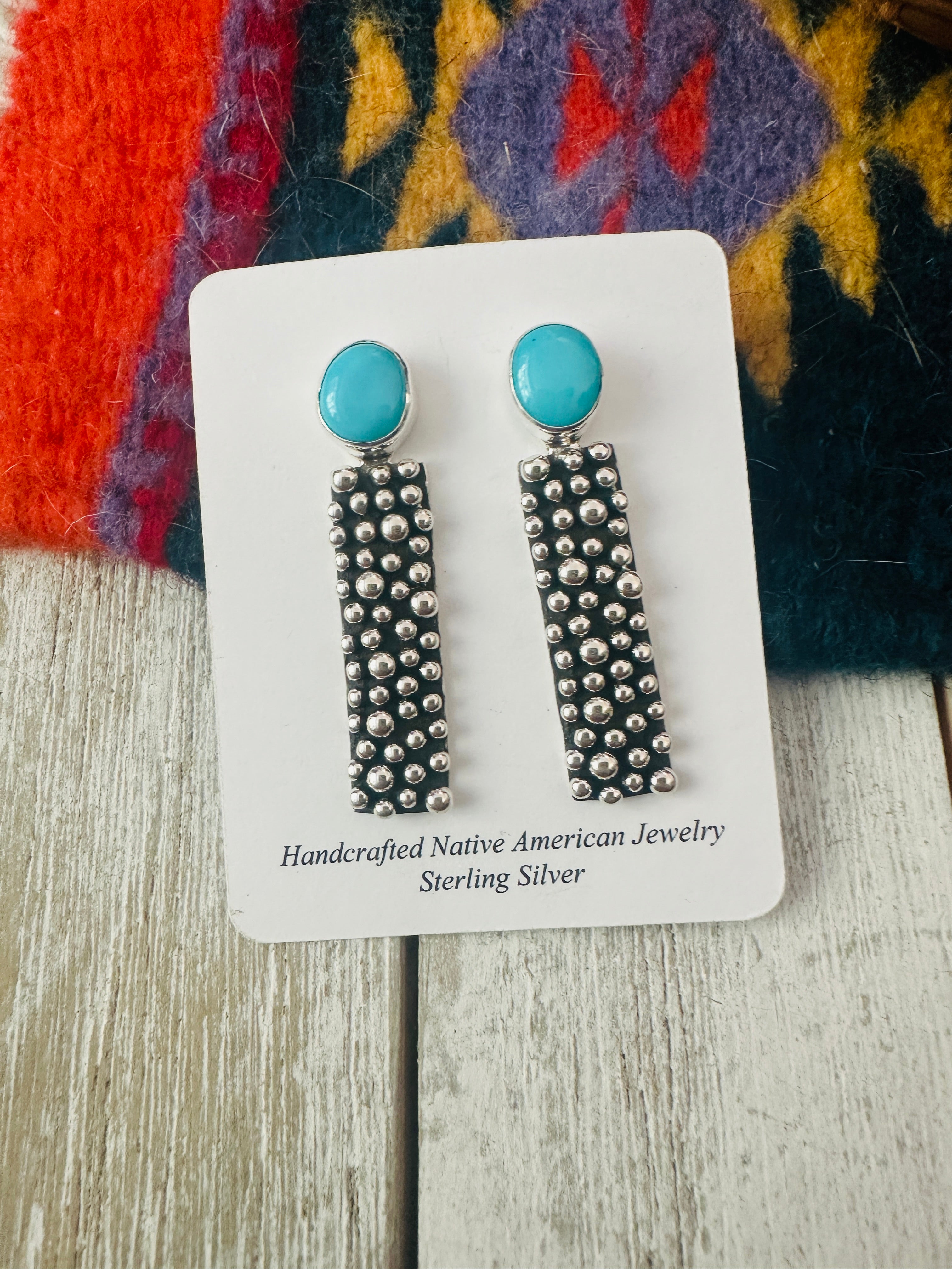 Navajo Turquoise And Sterling Silver Drop Earrings