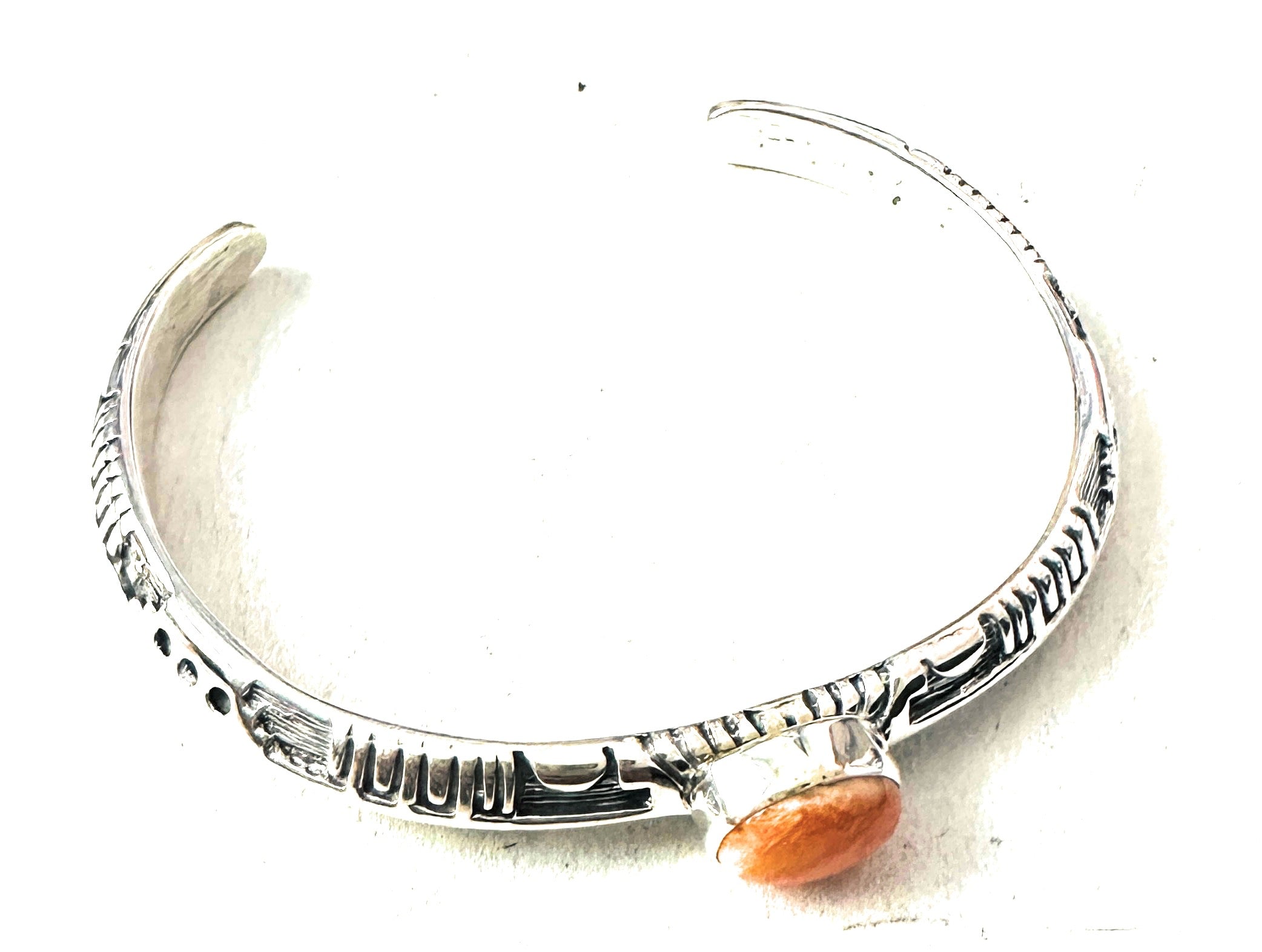 Navajo Sterling Silver & Orange Spiny Cuff Bracelet