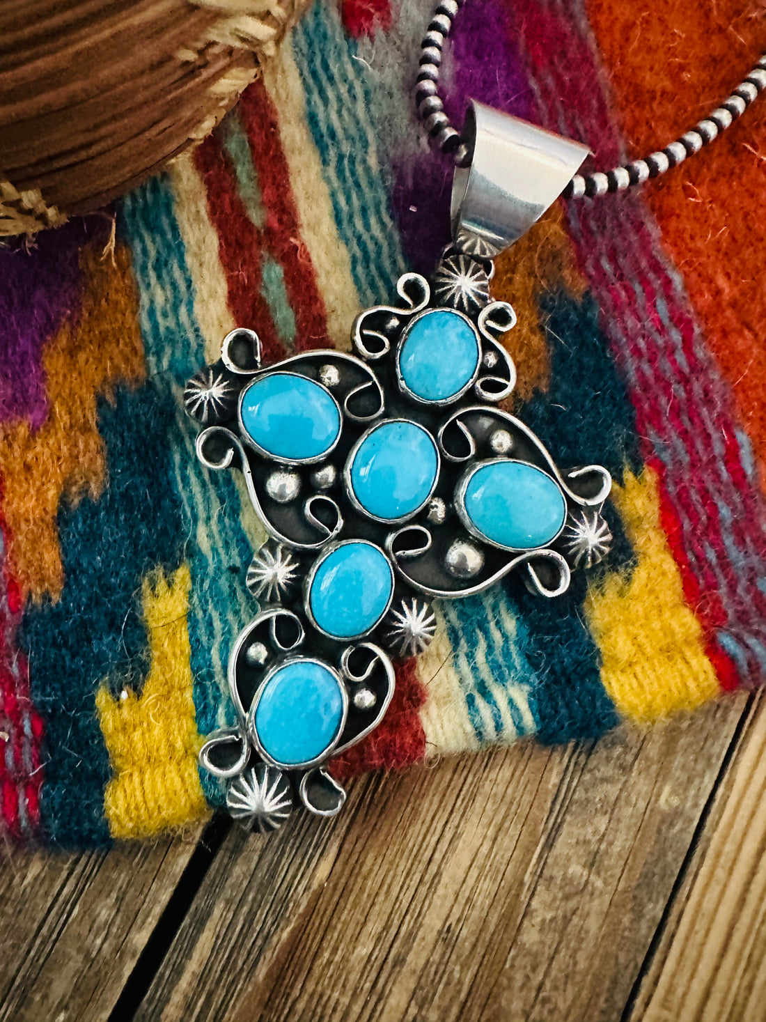 Handcrafted Turquoise & Sterling Silver Cross Pendant by Chimney Butte