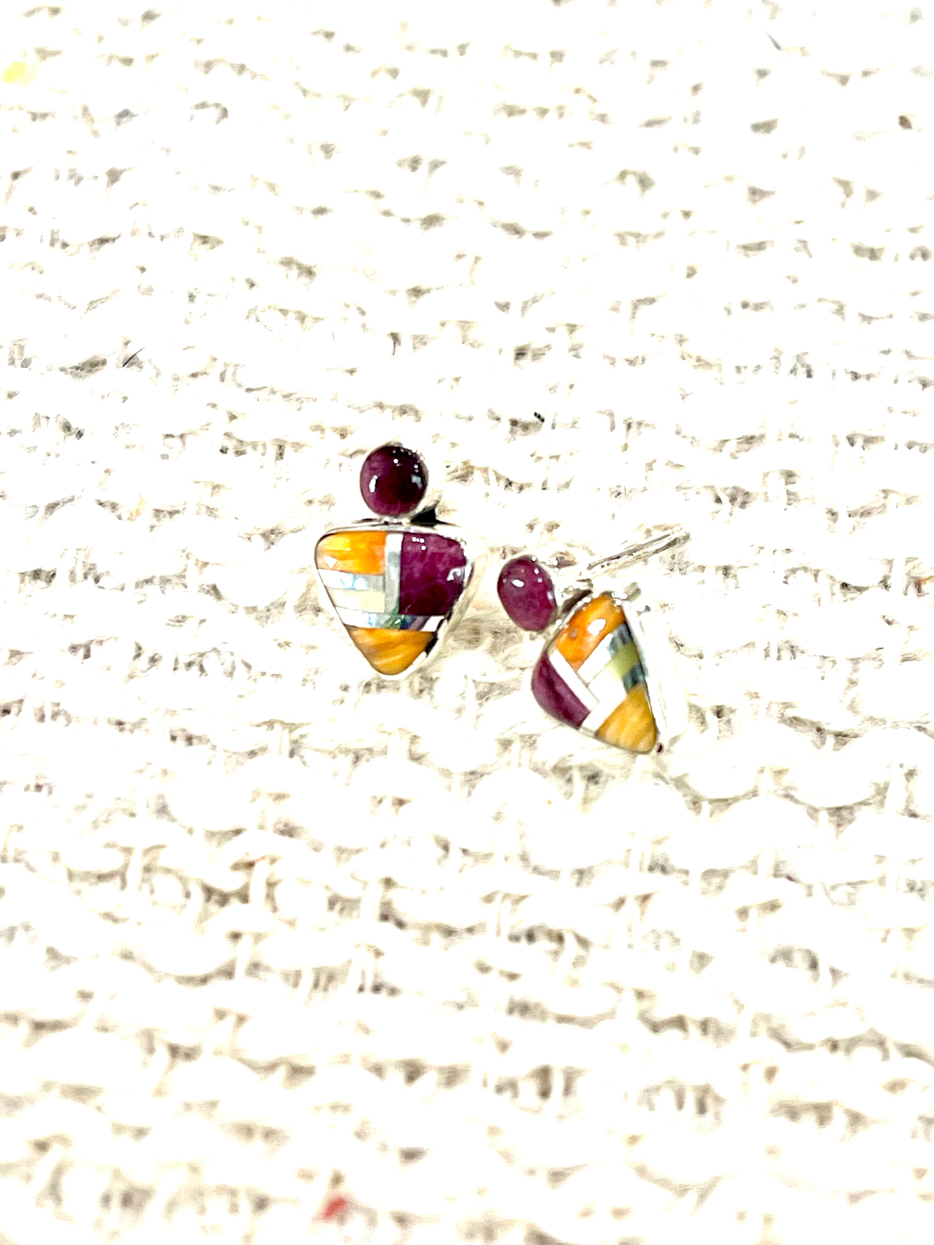 Beautiful Handmade Sterling Silver & Multi Stone Inlay Stud Earrings
