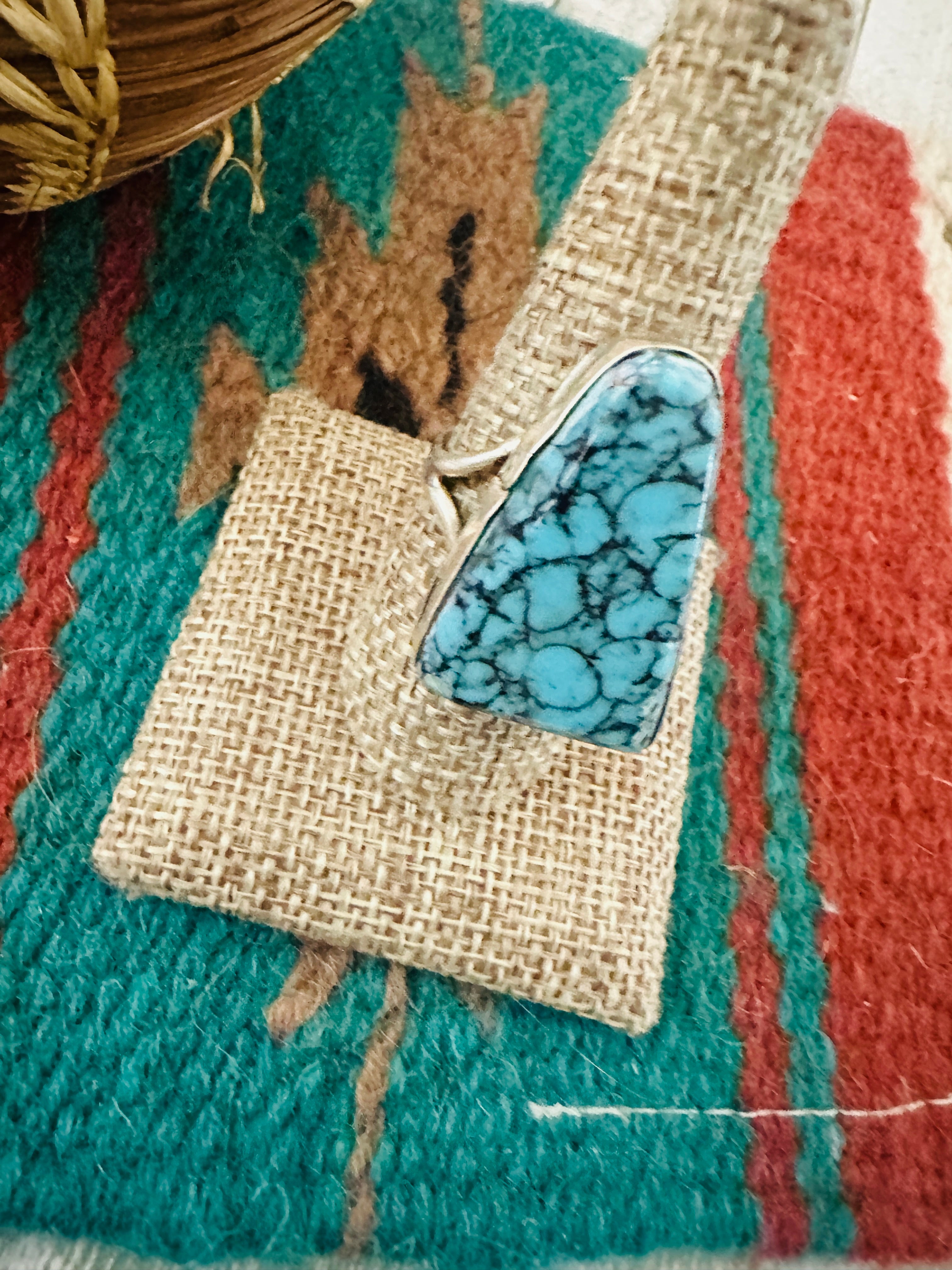 Handcrafted Old Pawn Sterling Silver & Turquoise Ring Size 9