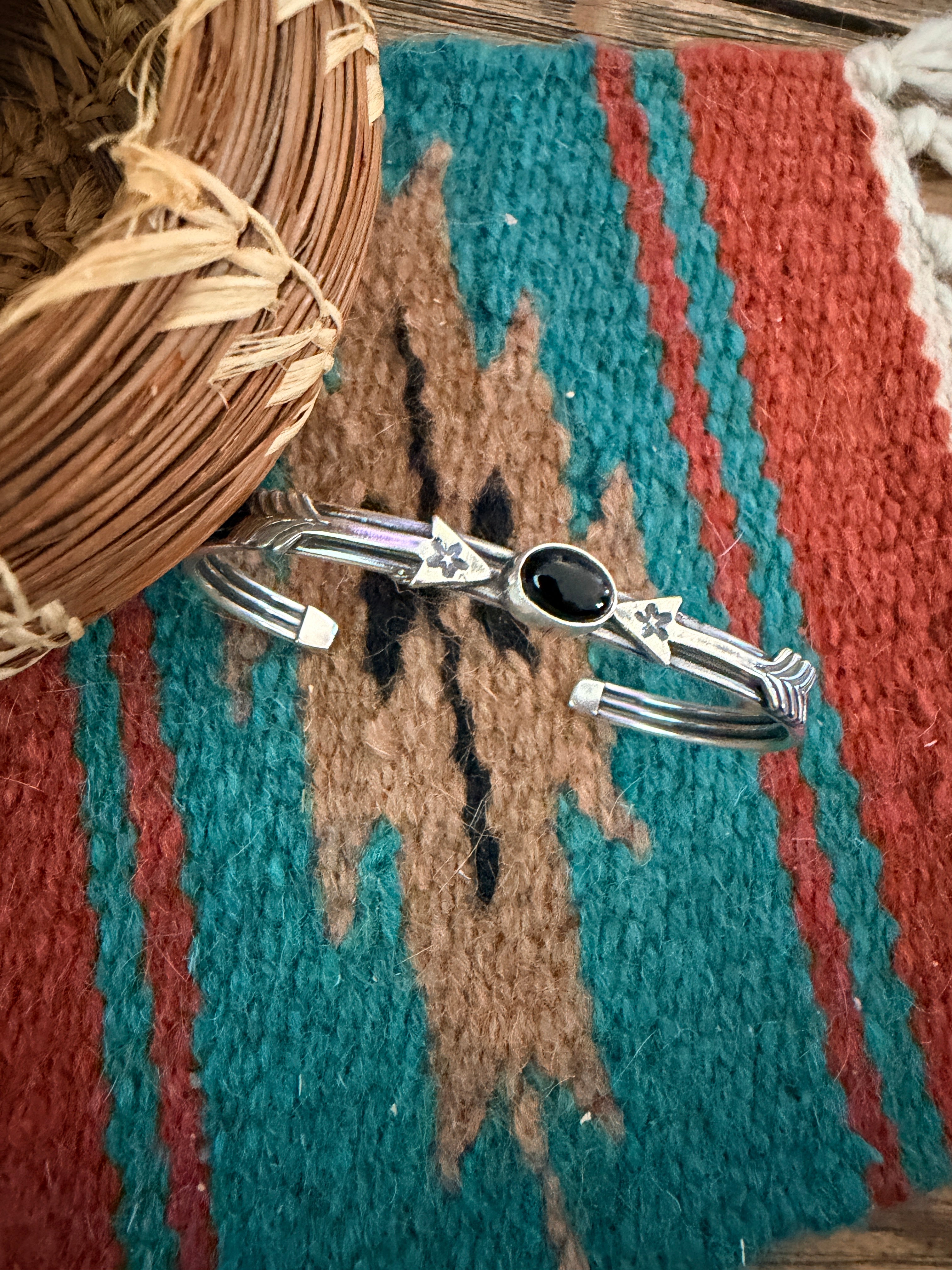 Handcrafted Sterling Silver & Onyx Arrow Cuff Bracelet