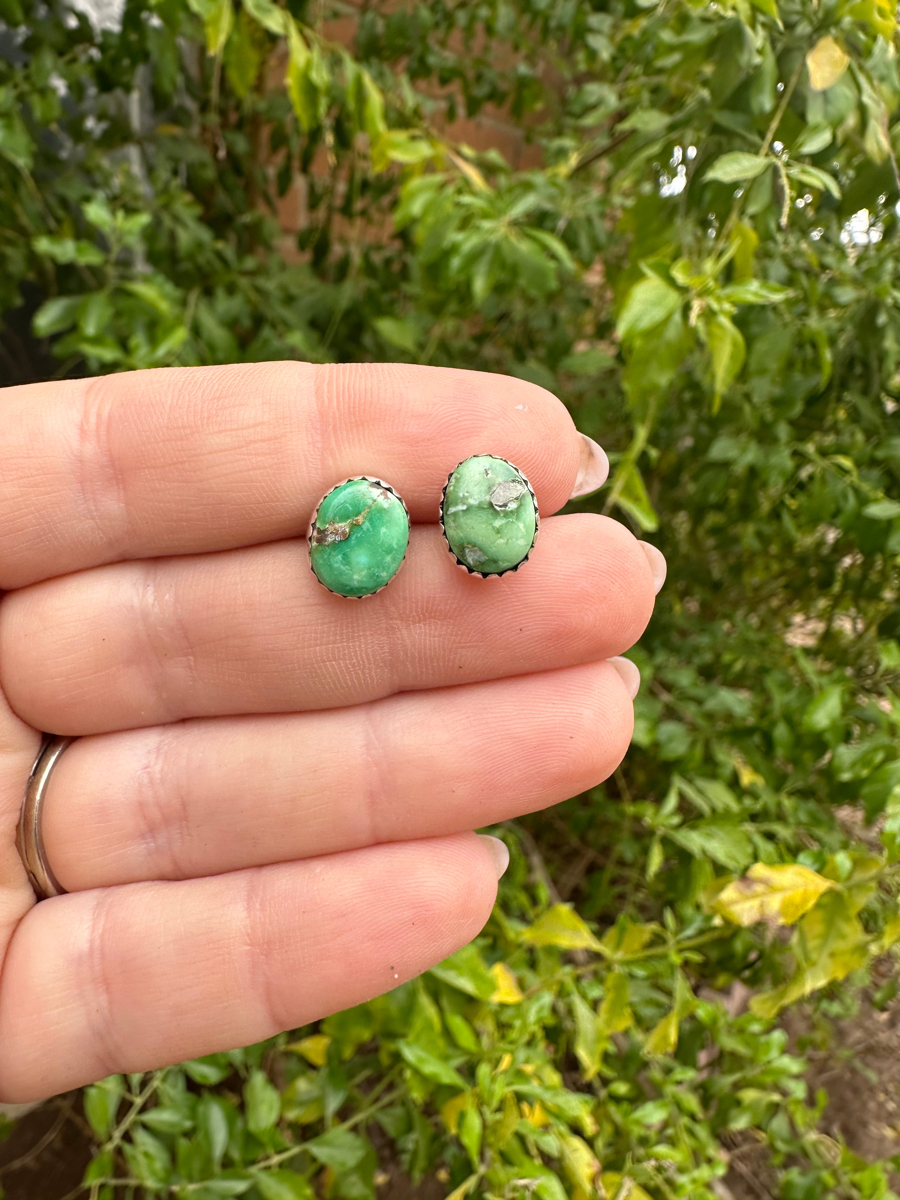 Handmade Sonoran Gold Turquoise and Sterling Silver Post Earrings