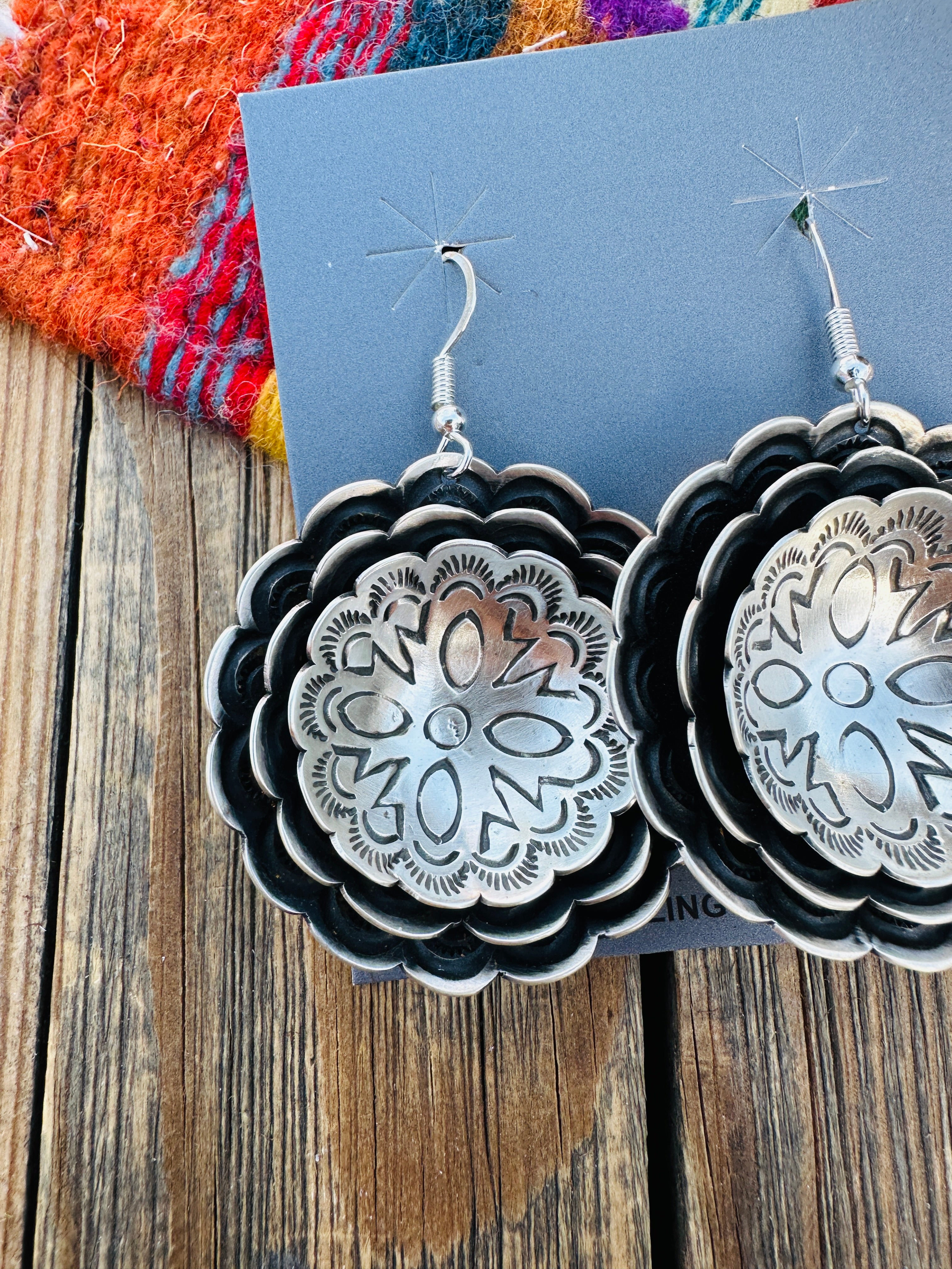 Handcrafted Sterling Silver Concho Dangle Earrings by Leander Tahe