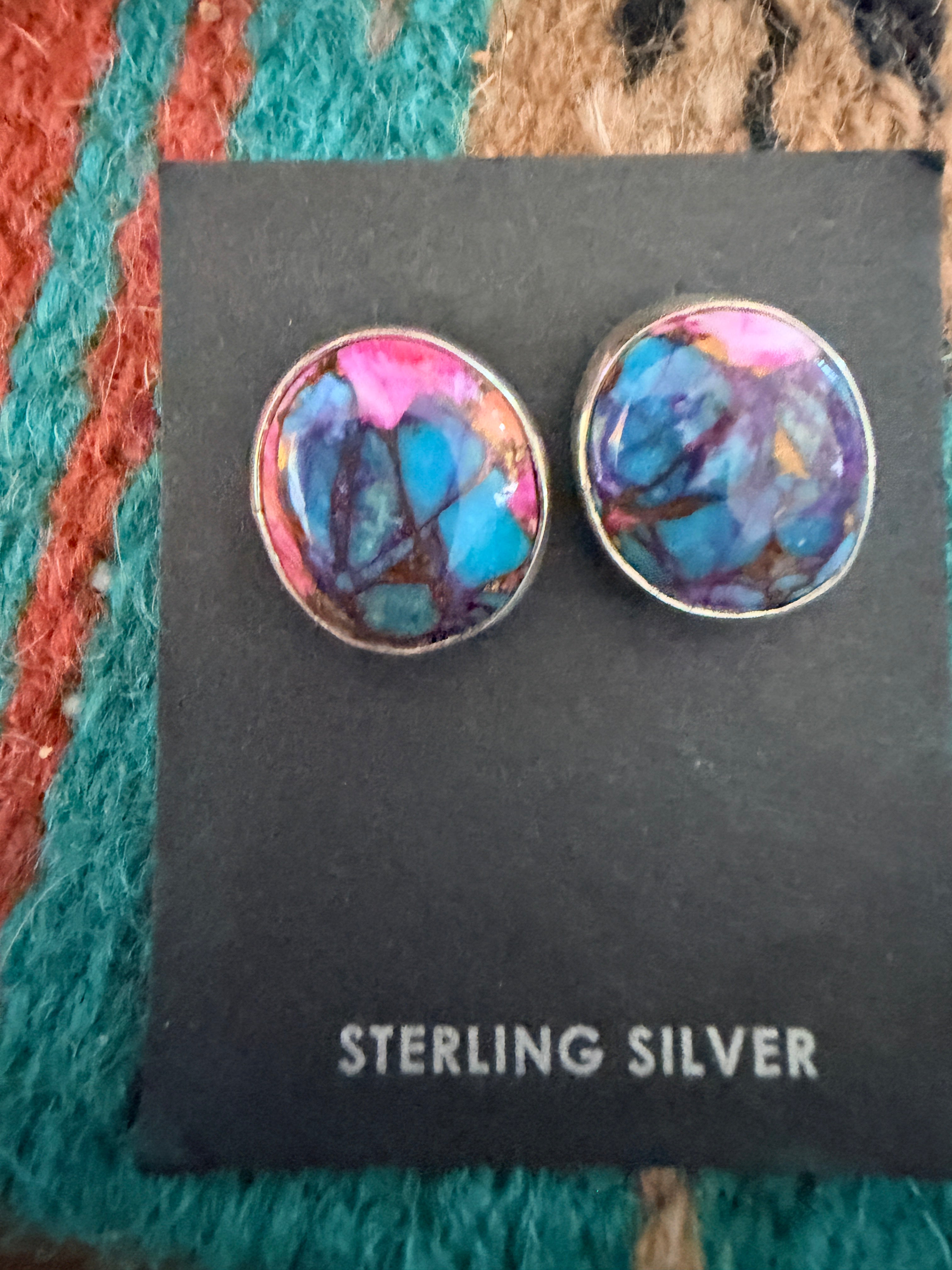 Handcrafted Pink Dream Mojave and Sterling Silver Stud Earrings