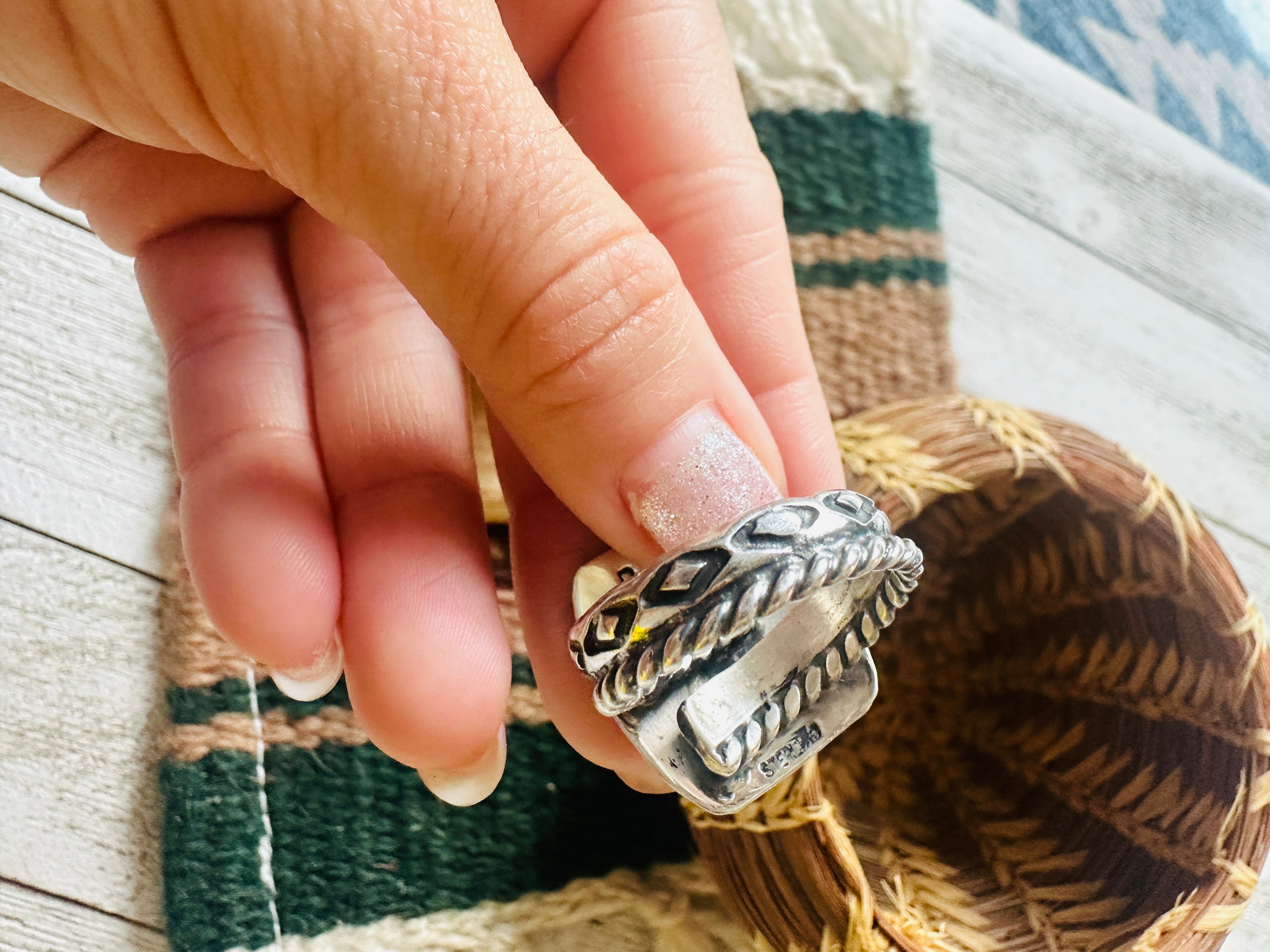 Navajo Sterling Silver & Orange Spiny Concho Adjustable Ring