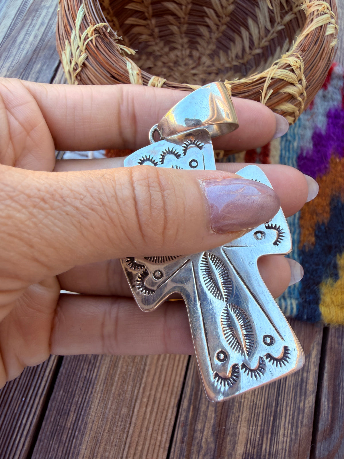 Handcrafted Sterling Silver and Multi Stone Inlay Cross Pendant