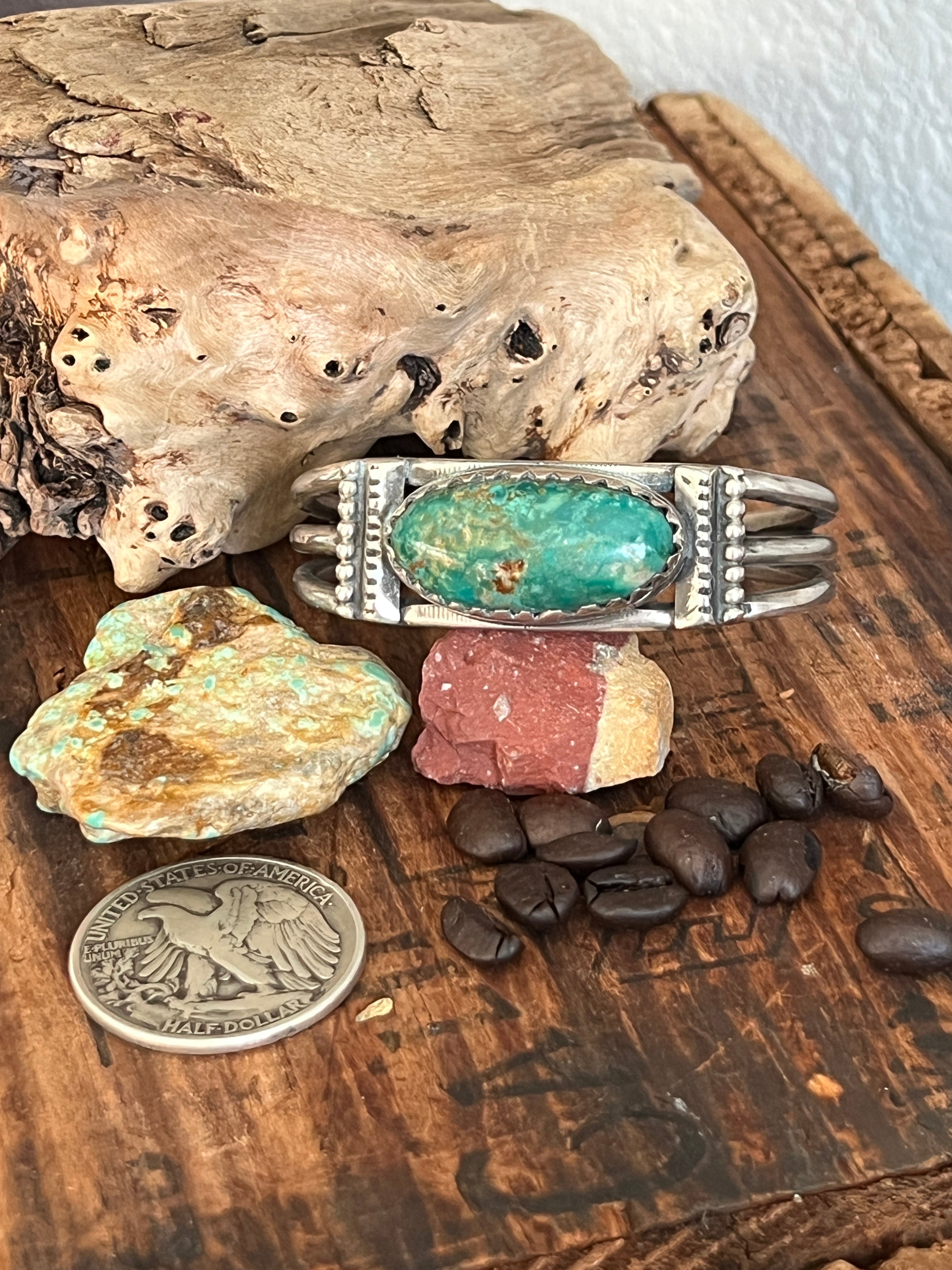 Hand Forged Old Pawn Sterling Silver & Turquoise Cuff Bracelet by Santa Fe Artist, Buffalo: The Cameo