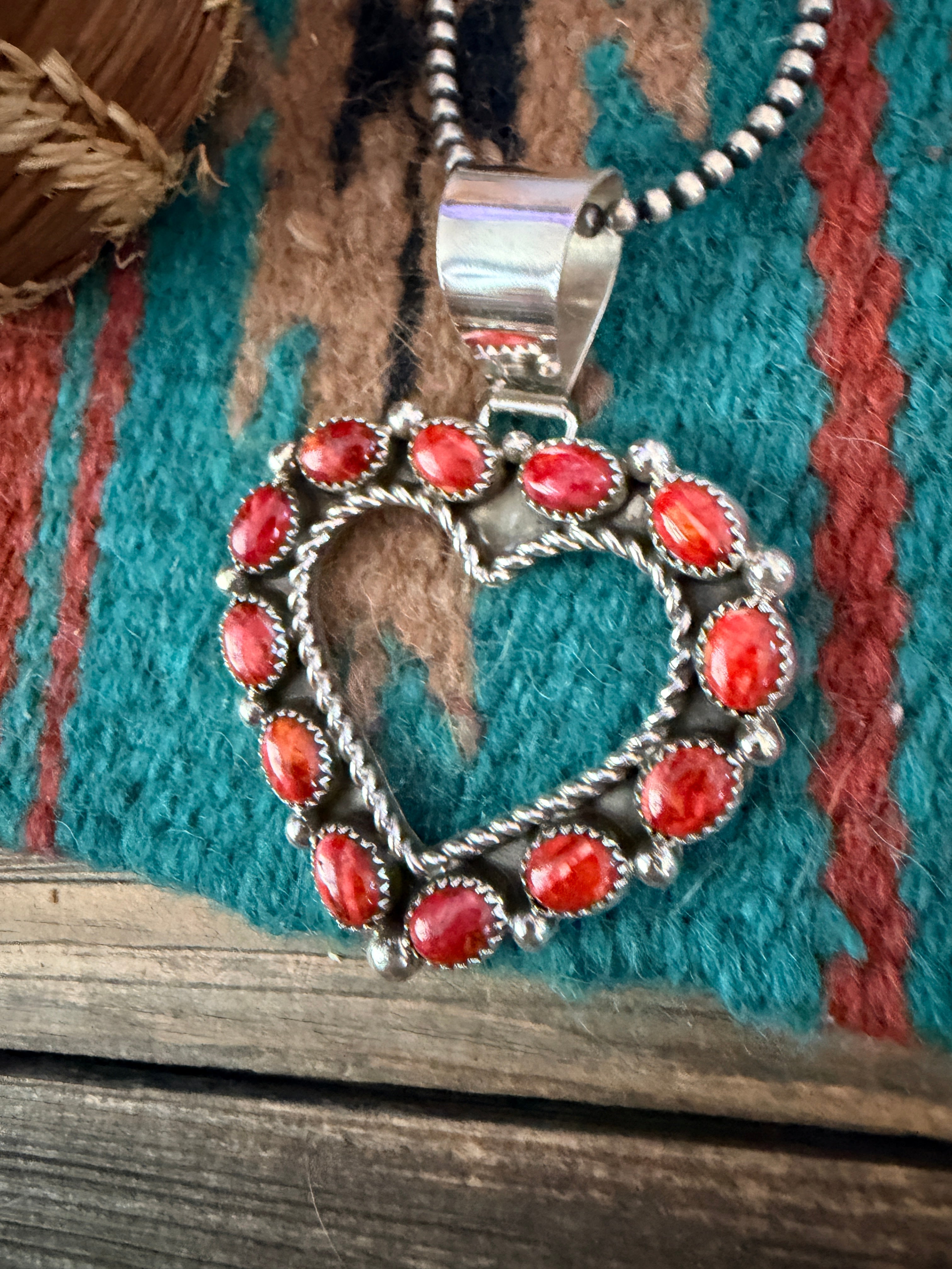 Handcrafted Sterling Silver & Coral Heart Pendant