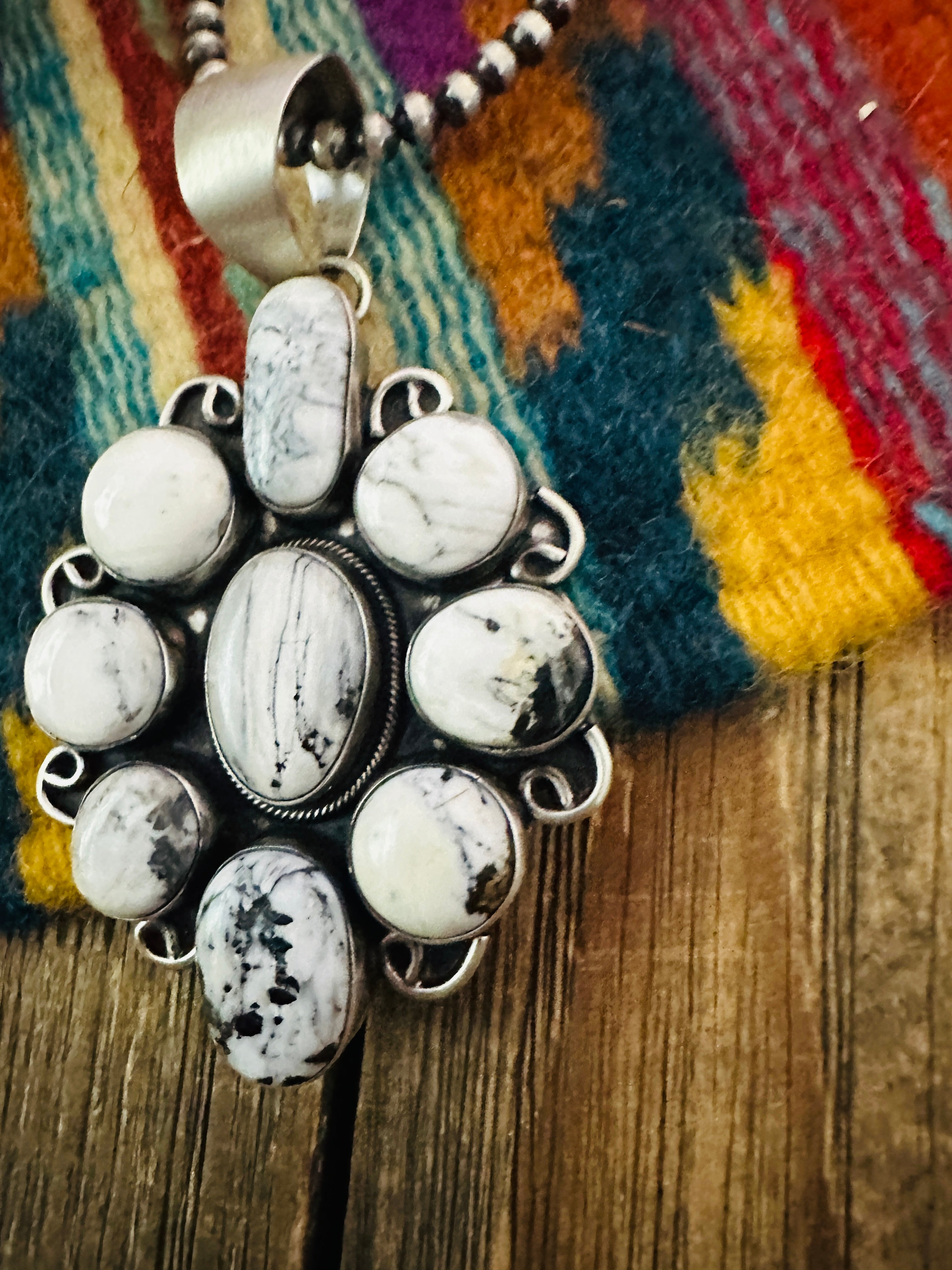 Handcrafted Sterling Silver & White Buffalo Cluster Pendant by Kathleen Chavez