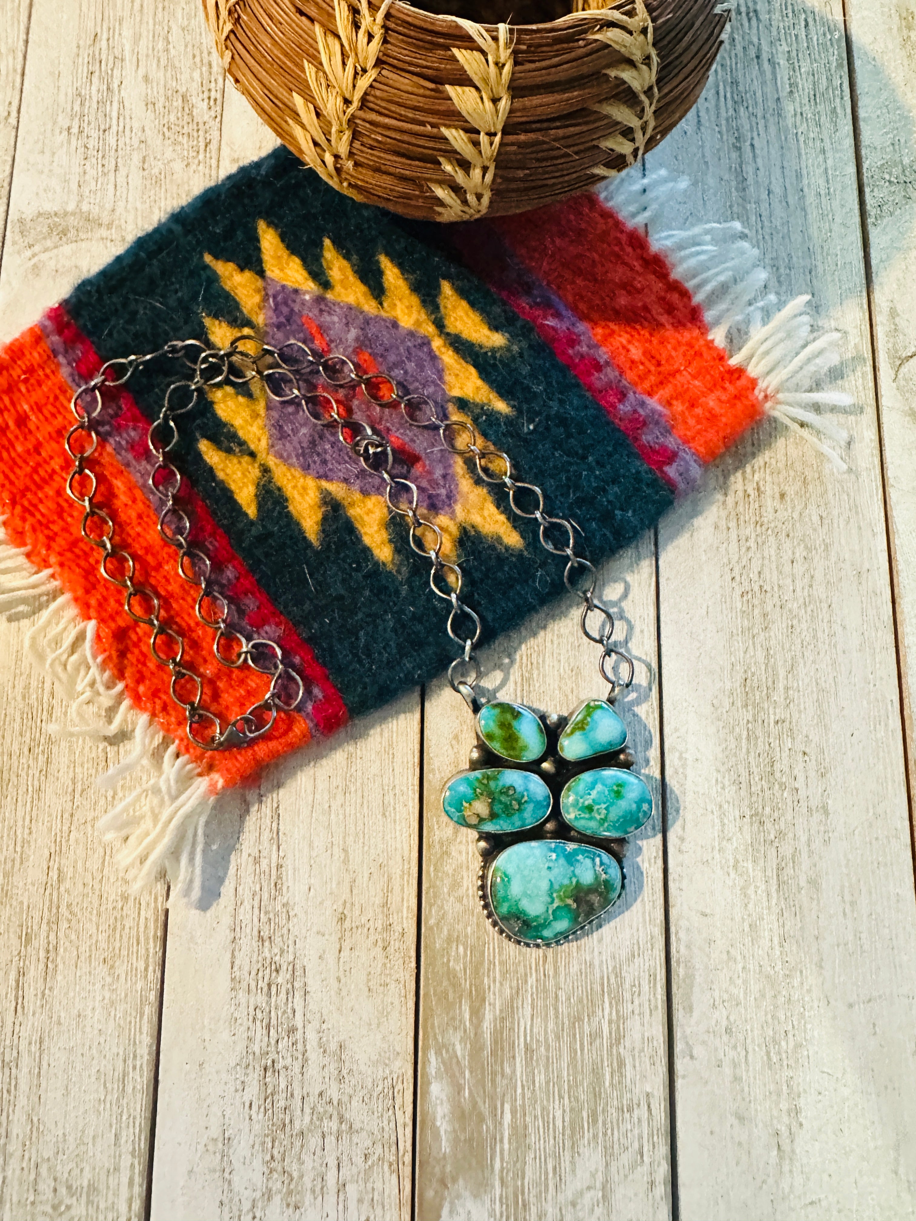 Navajo Sterling Silver & Sonoran Mountain Turquoise Necklace