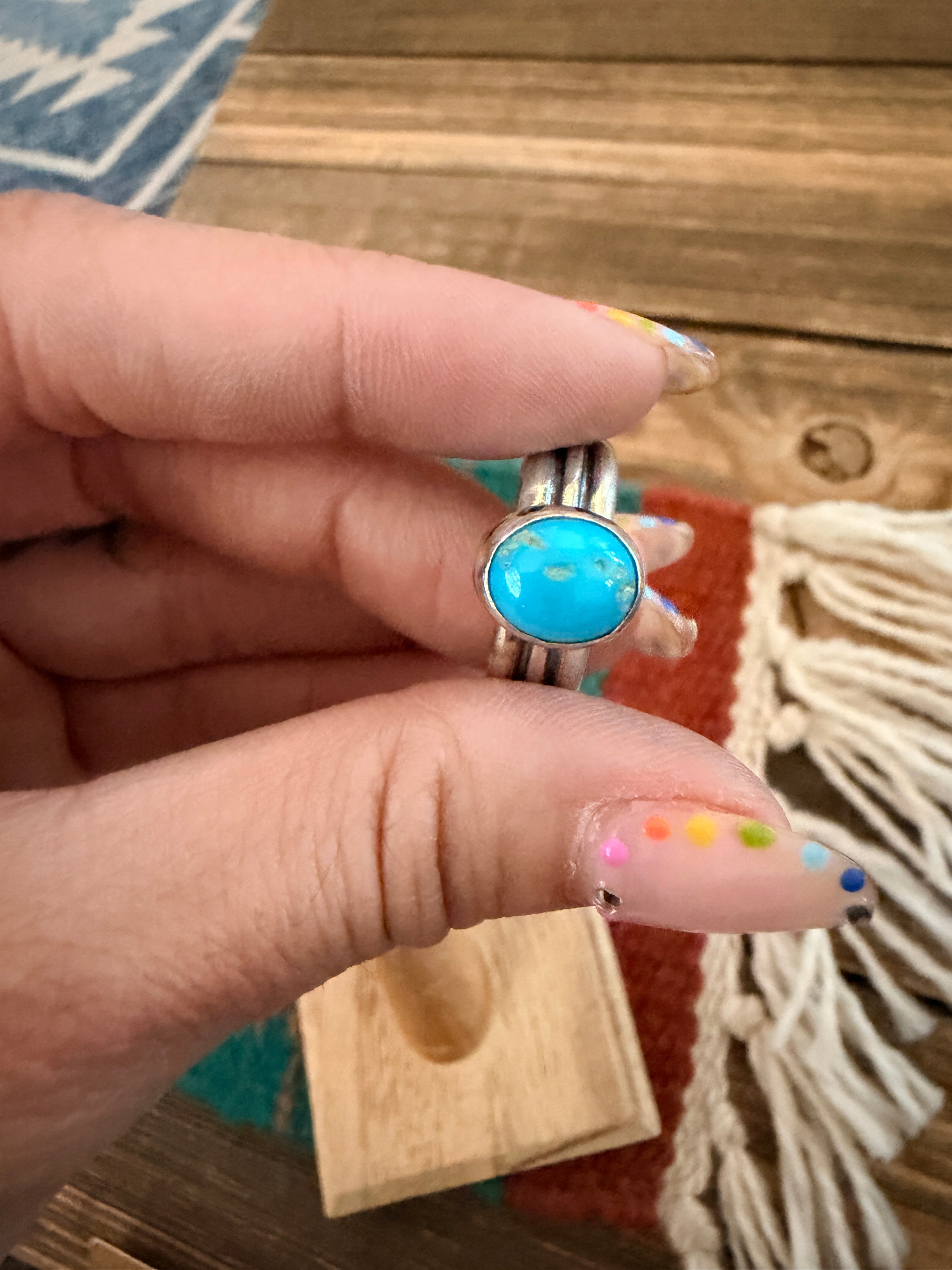 Handcrafted Turquoise & Sterling Silver Band Ring Size 9