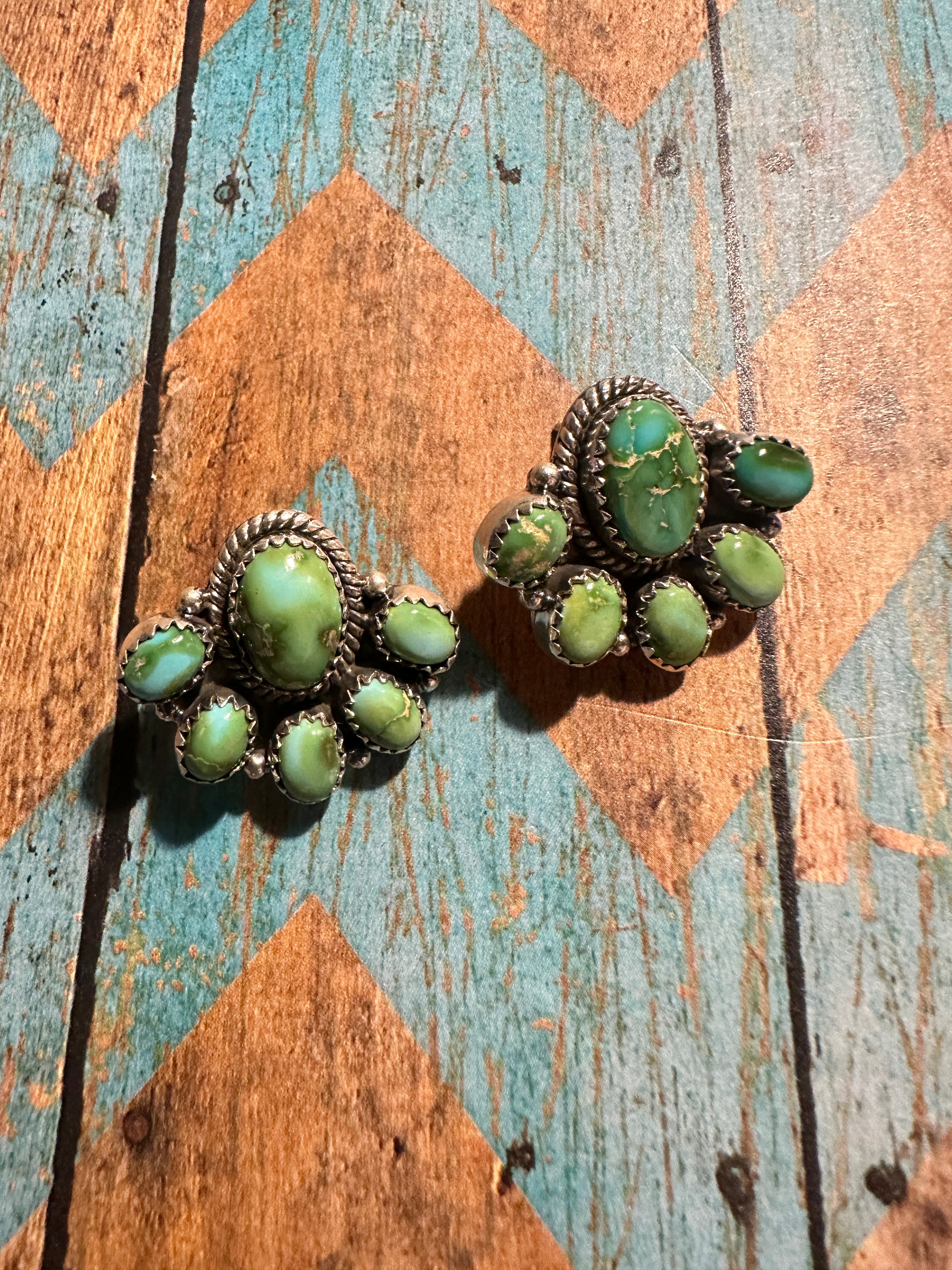 Handmade Sonoran Mountain Turquoise and Sterling Silver Post Earrings MORE GREENS