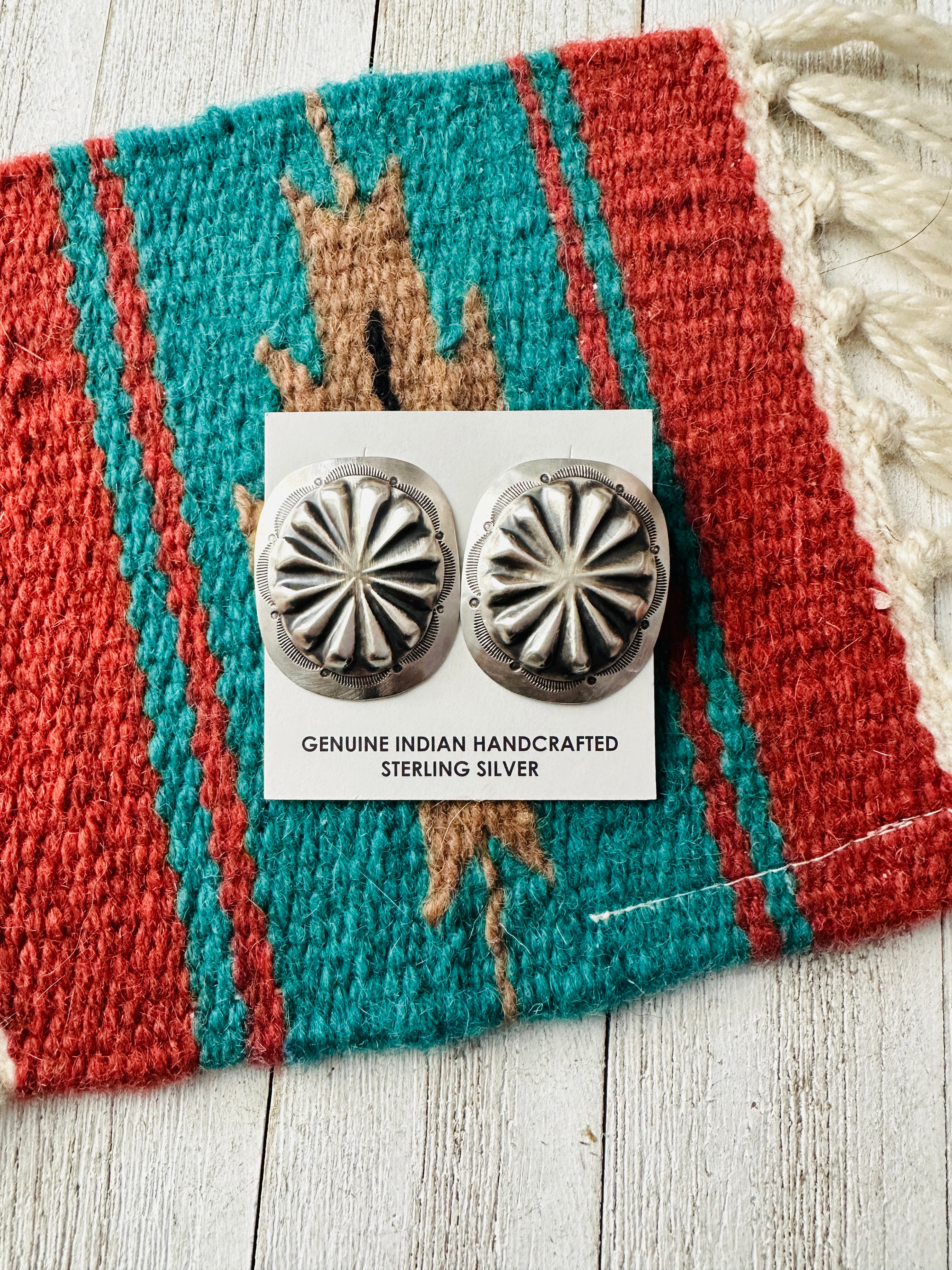 Navajo Hand Stamped Sterling Silver Concho Post Earrings