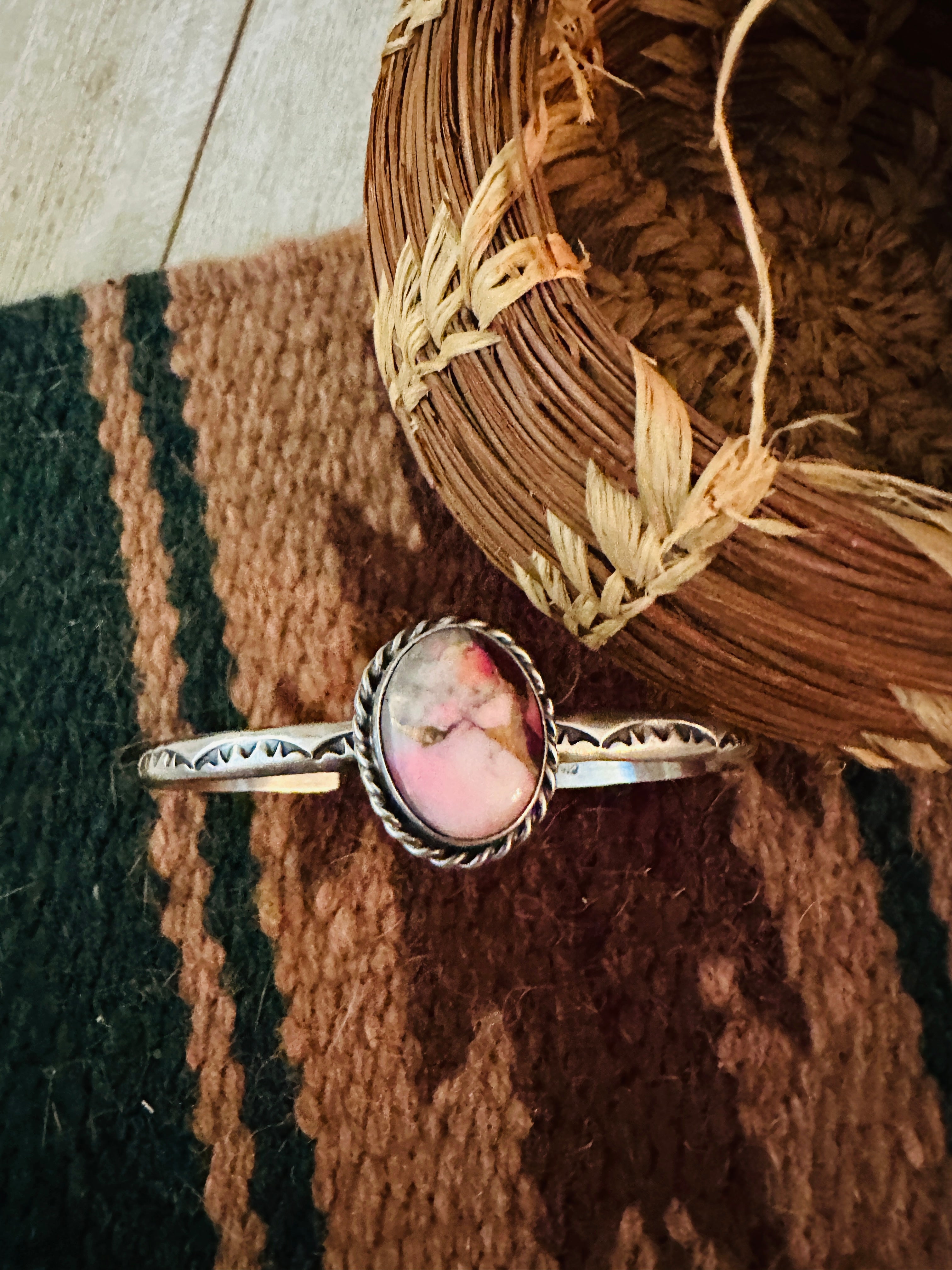 Handcrafted Sterling Silver & Rose Dahlia Cuff Bracelet