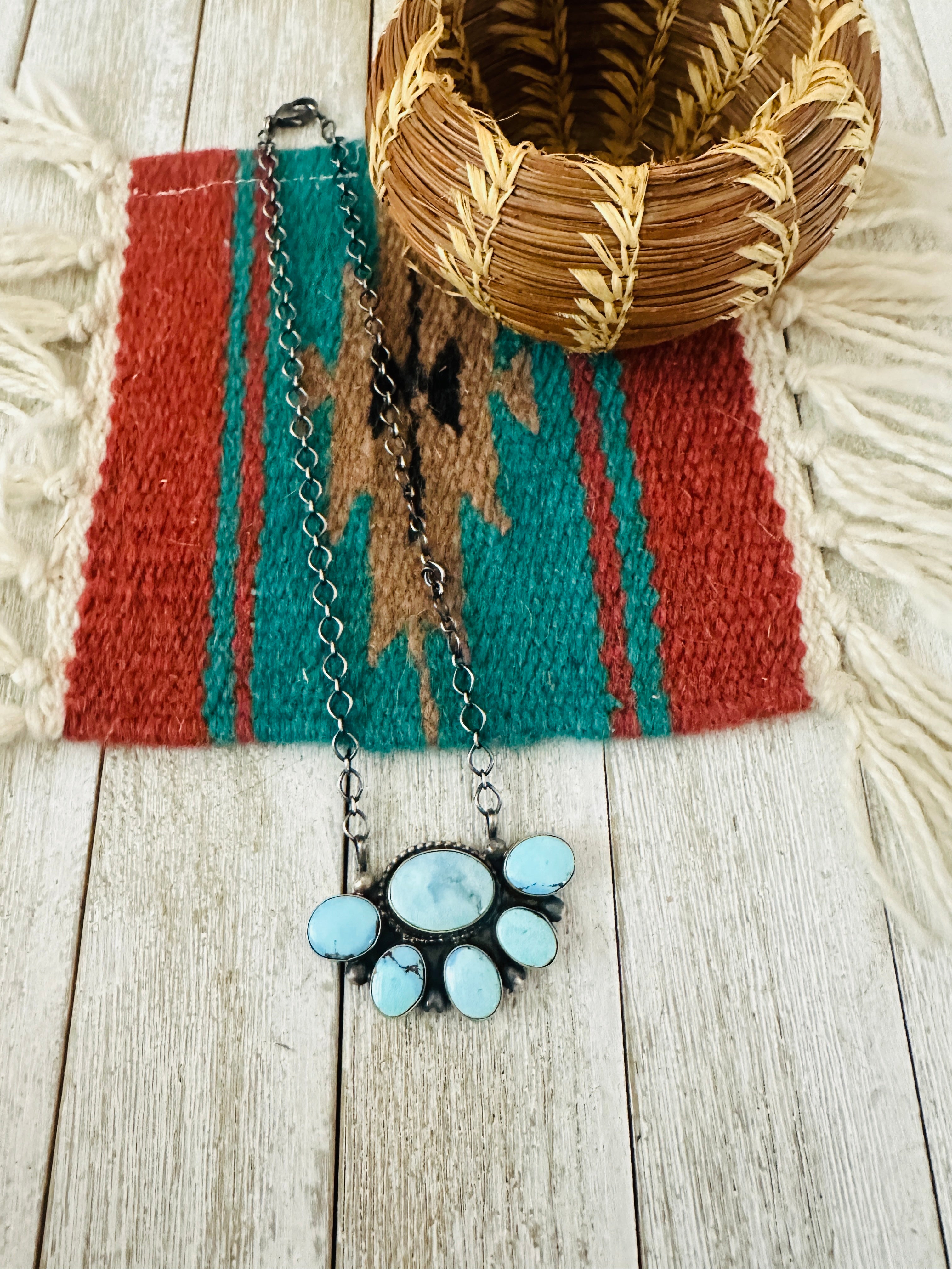 Handcrafted Sterling Silver & Golden Hills Turquoise Cluster Necklace