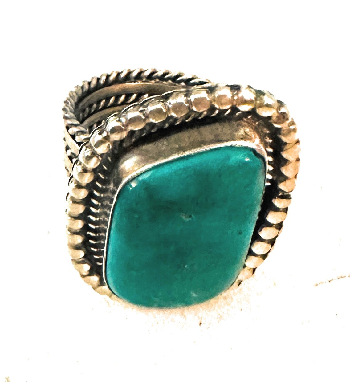 Navajo Sterling Silver & Kingman Turquoise Ring Size 7.5