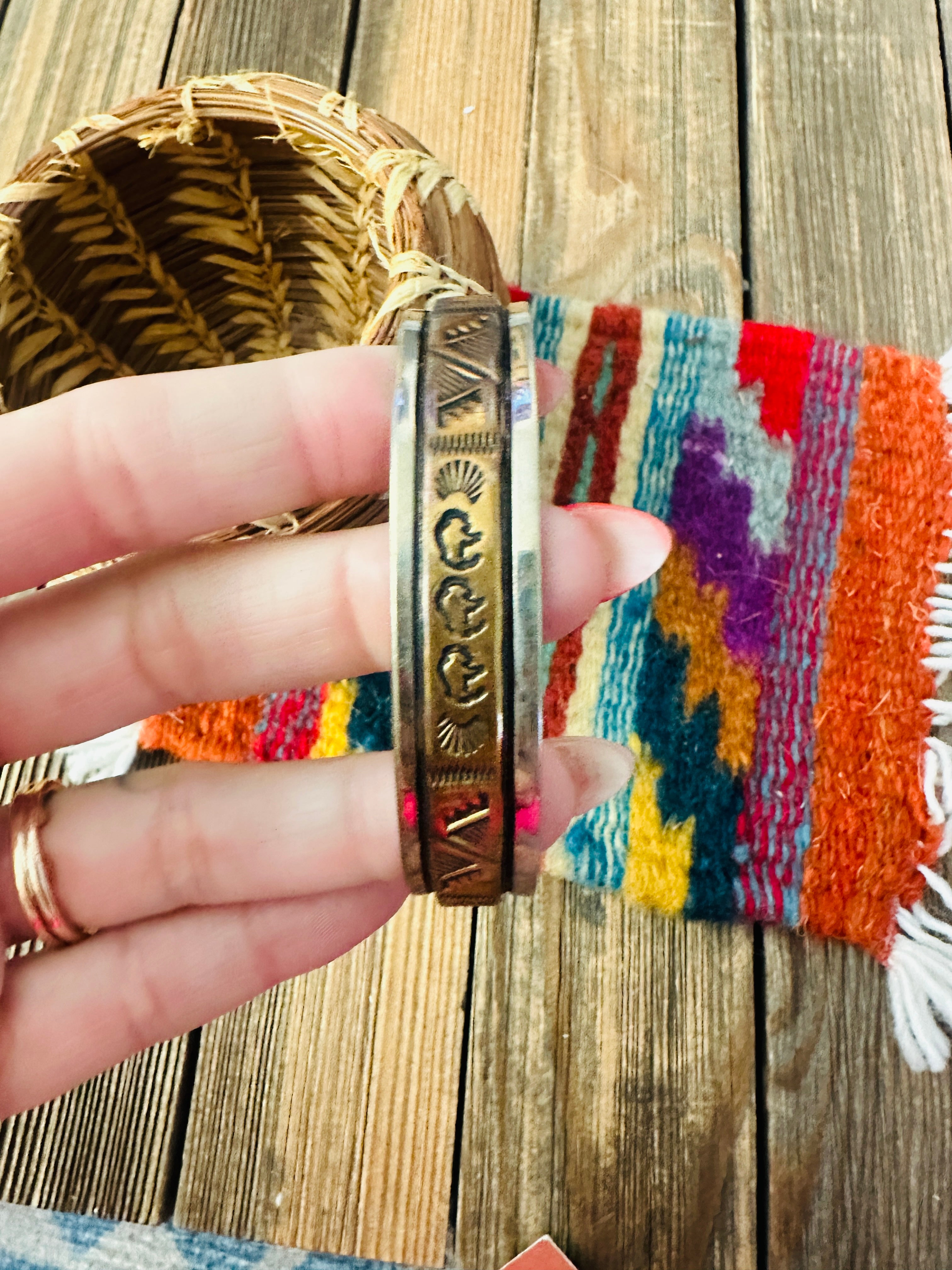 Vintage Old Pawn Navajo Sterling Silver & Copper Cuff Bracelet