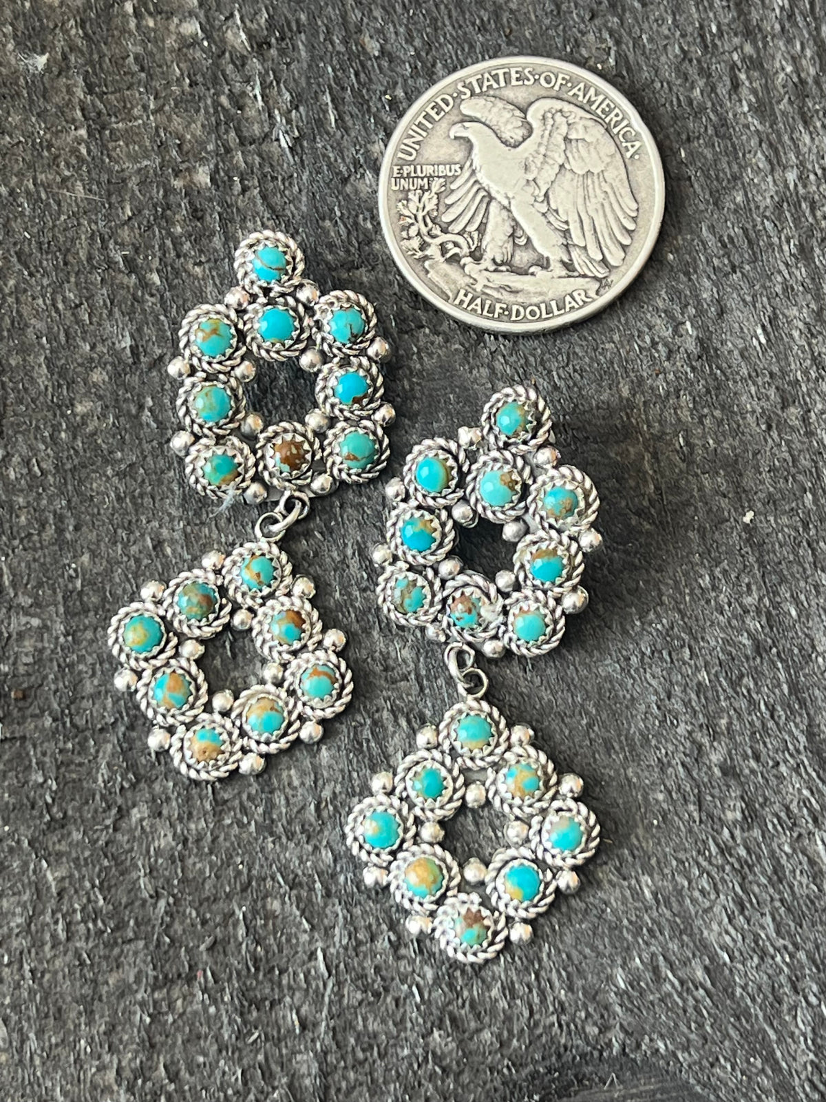 Handcrafted Sterling and Snake Eye Turquoise Link Necklace, Bracelet & Earrings by Dillon Cheama