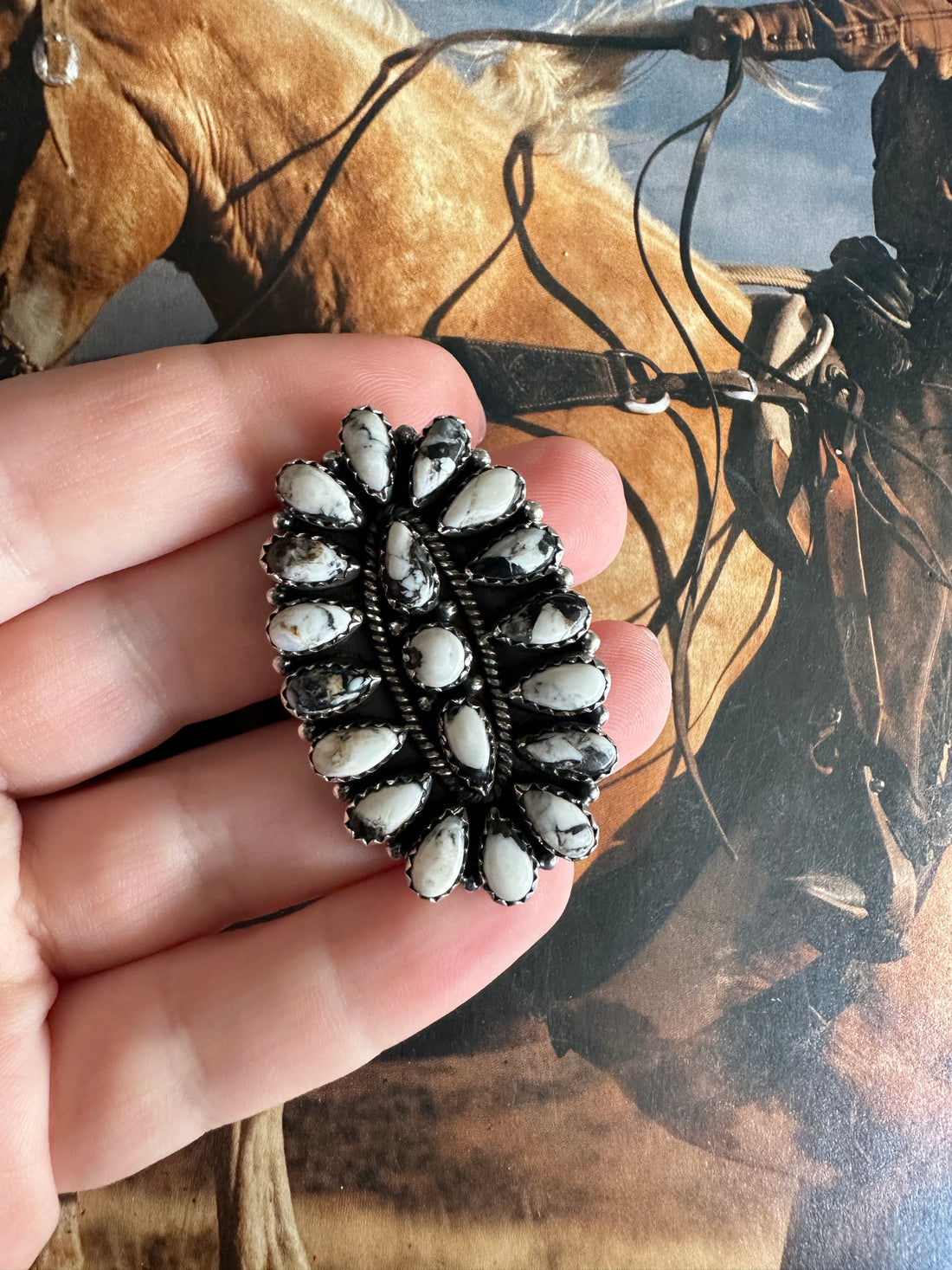 THE SILVERTON Beautiful Handmade White Buffalo And Sterling Silver Adjustable Cluster Ring