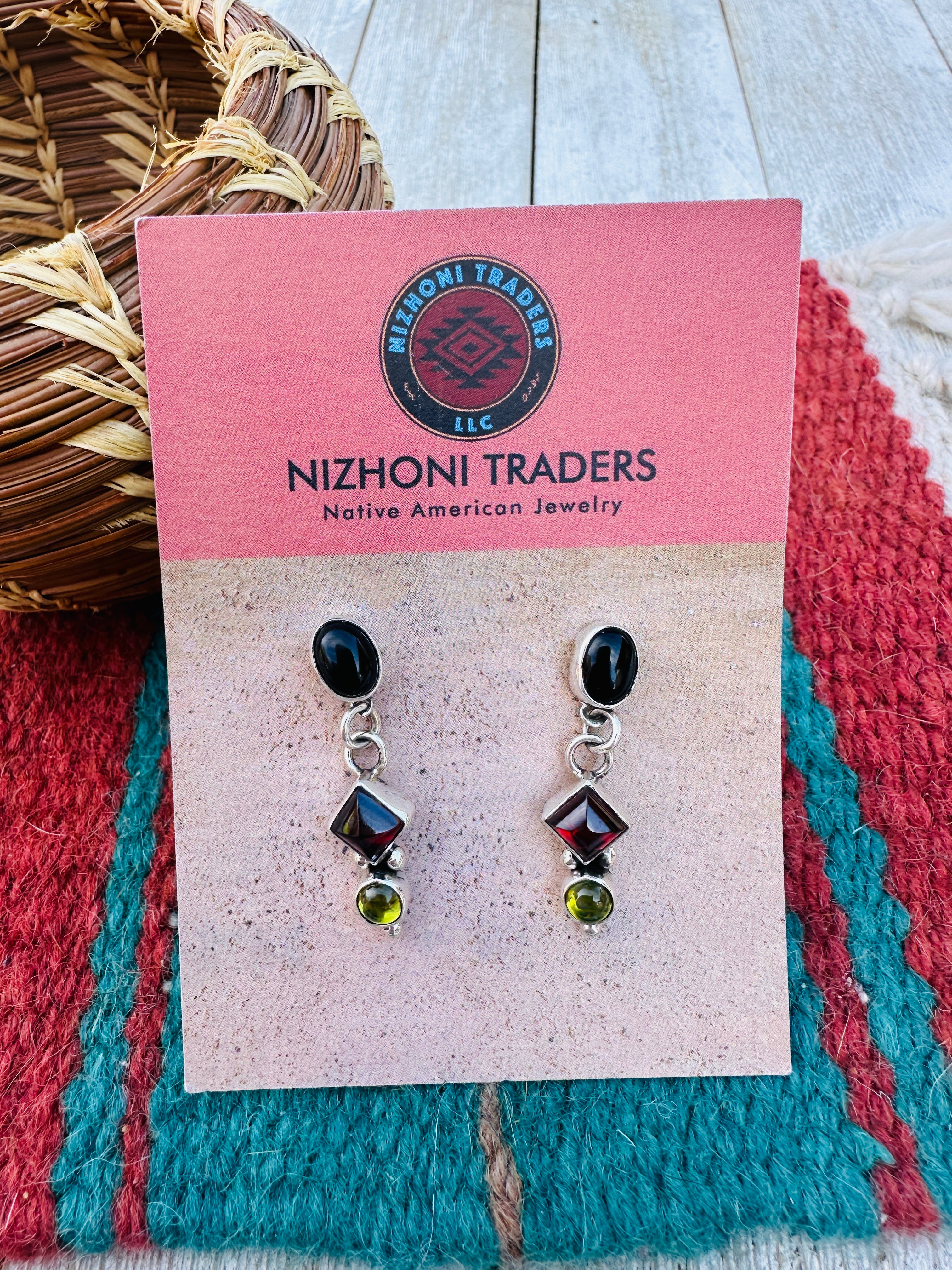Handcrafted Sterling Silver & Multi Stone Dangle Earrings