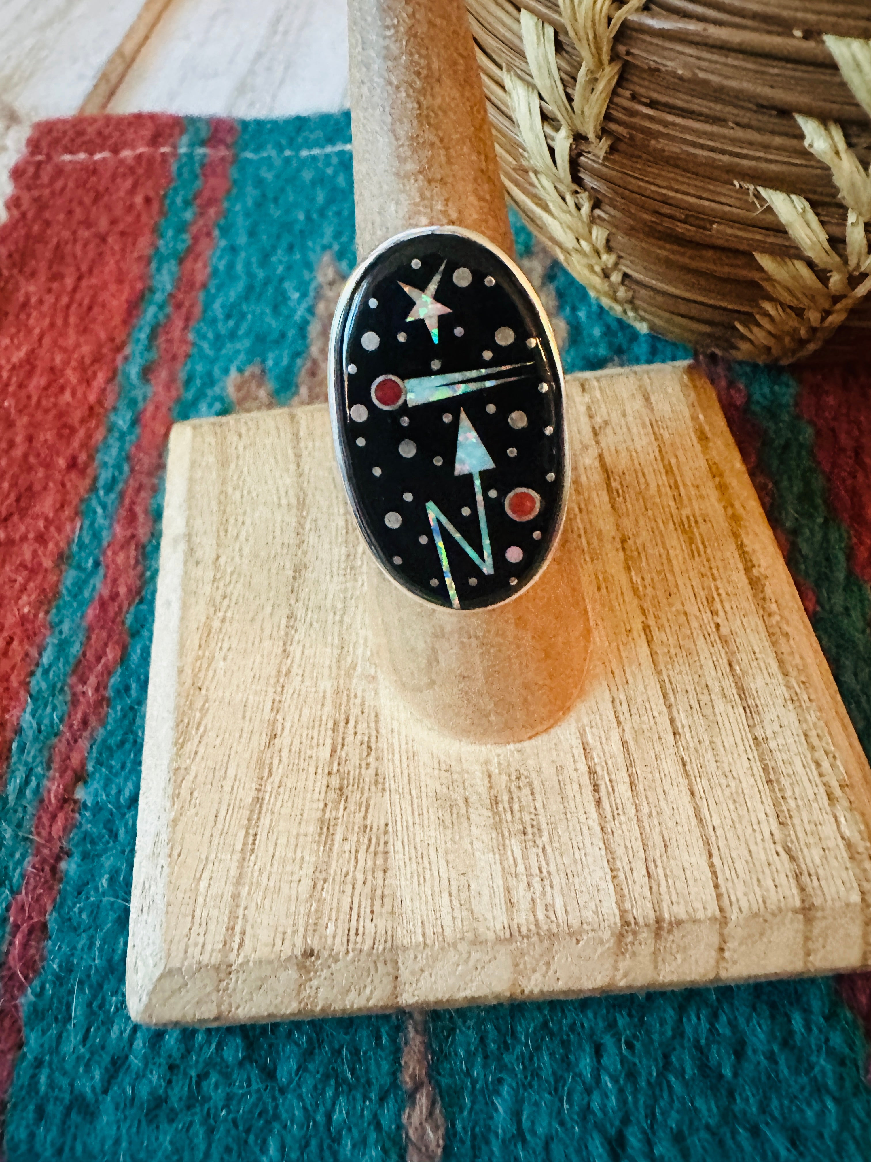 Navajo Multi Stone & Sterling Silver Starry Night Inlay Ring