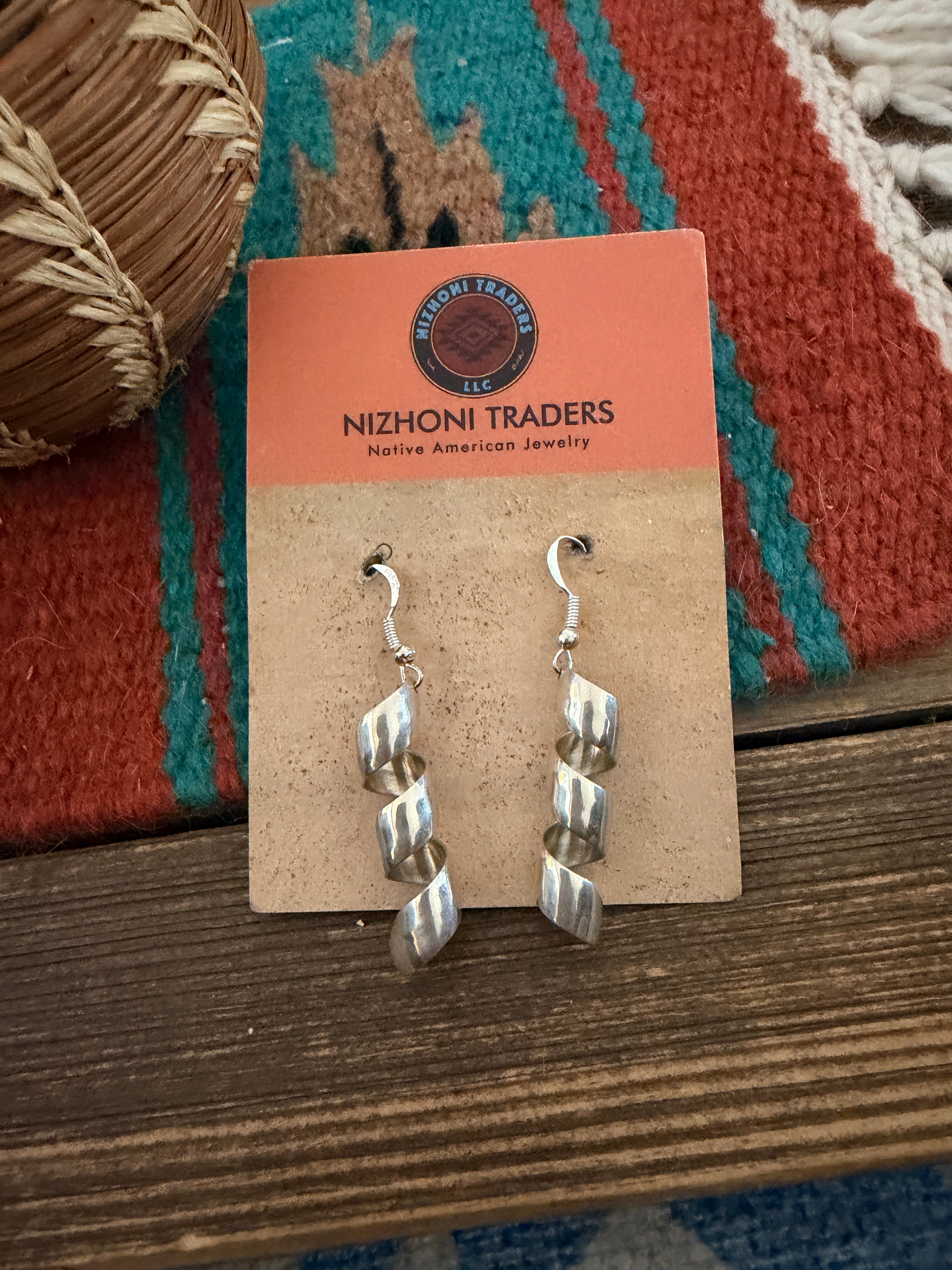 Handcrafted Old Pawn Sterling Silver Spiral Dangle Earrings