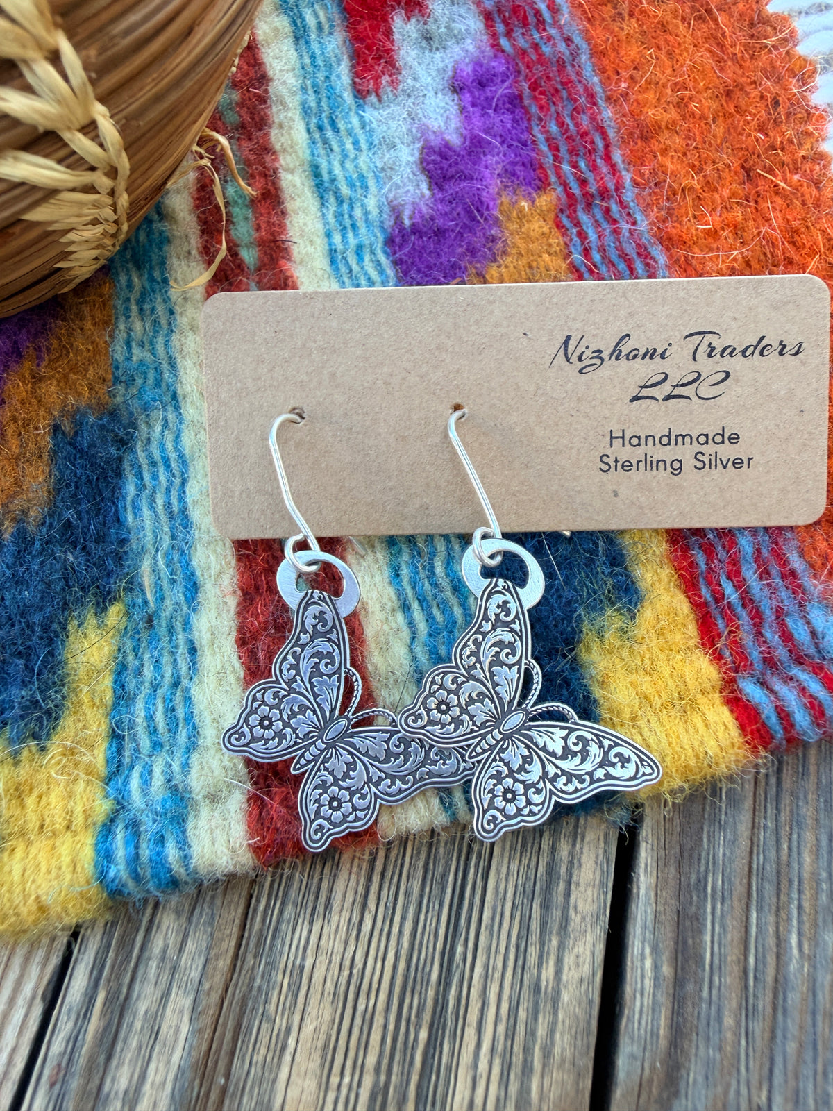 Handmade Sterling Silver Dangle Butterfly Earrings