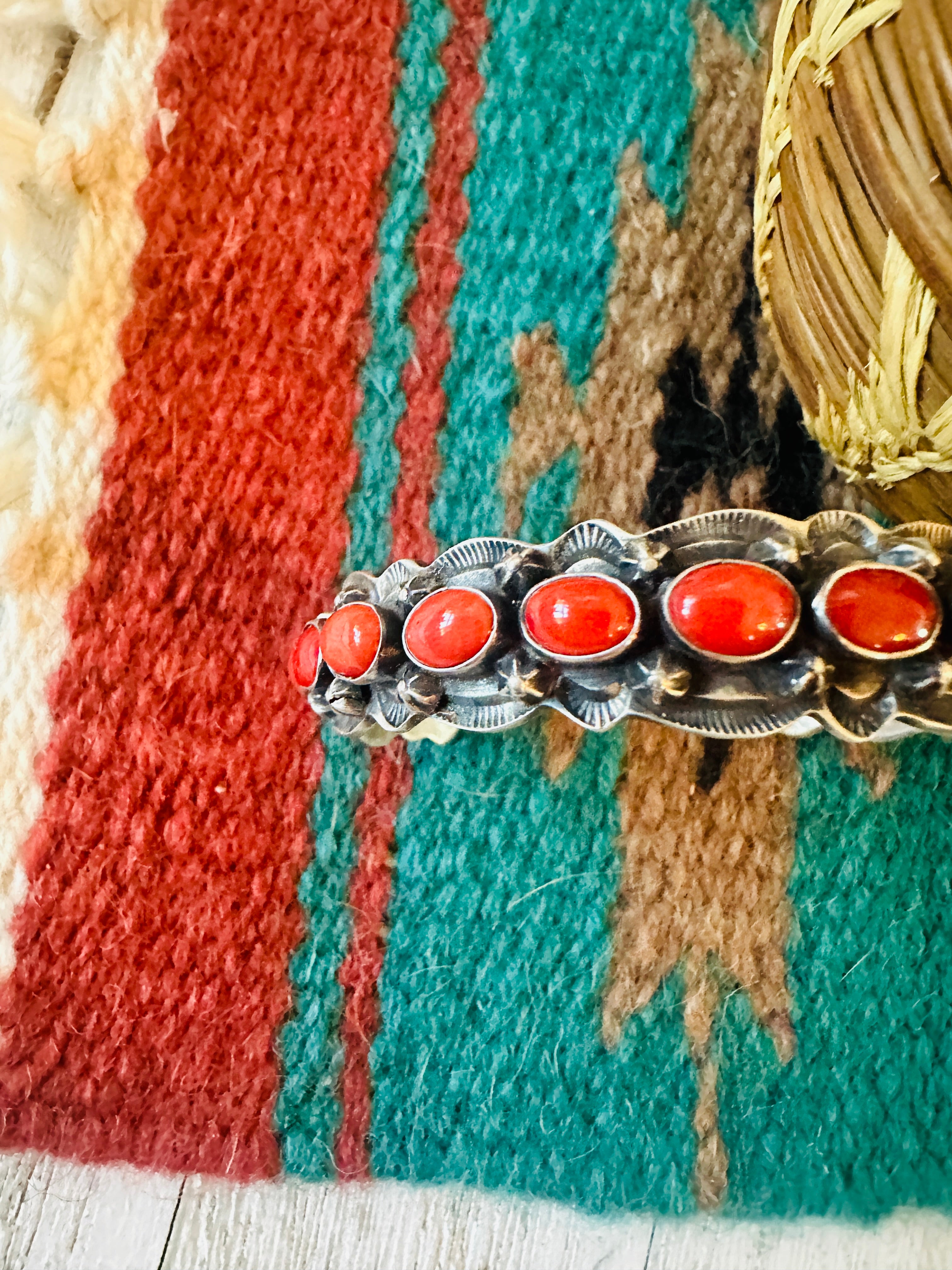 Navajo Coral & Sterling Silver Cuff Bracelet by Shawn Cayatineto