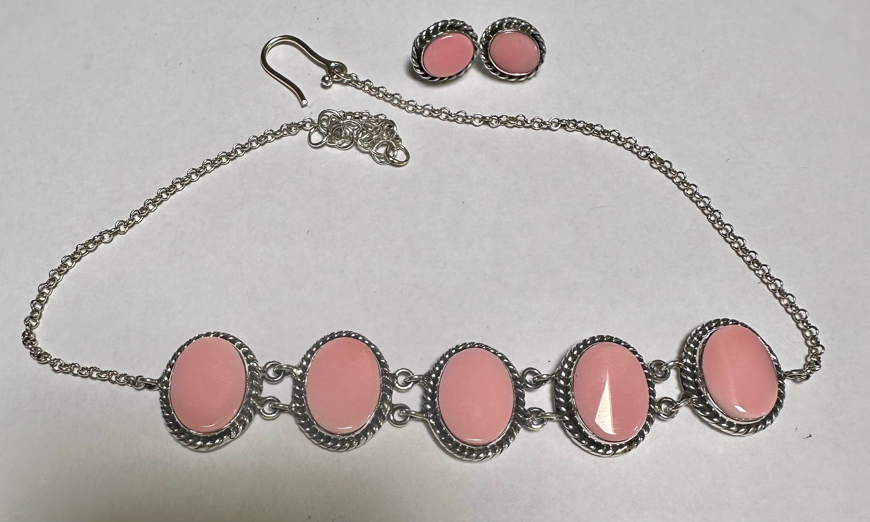 Handmade Sterling Silver & Pink Conch Choker Necklace Set