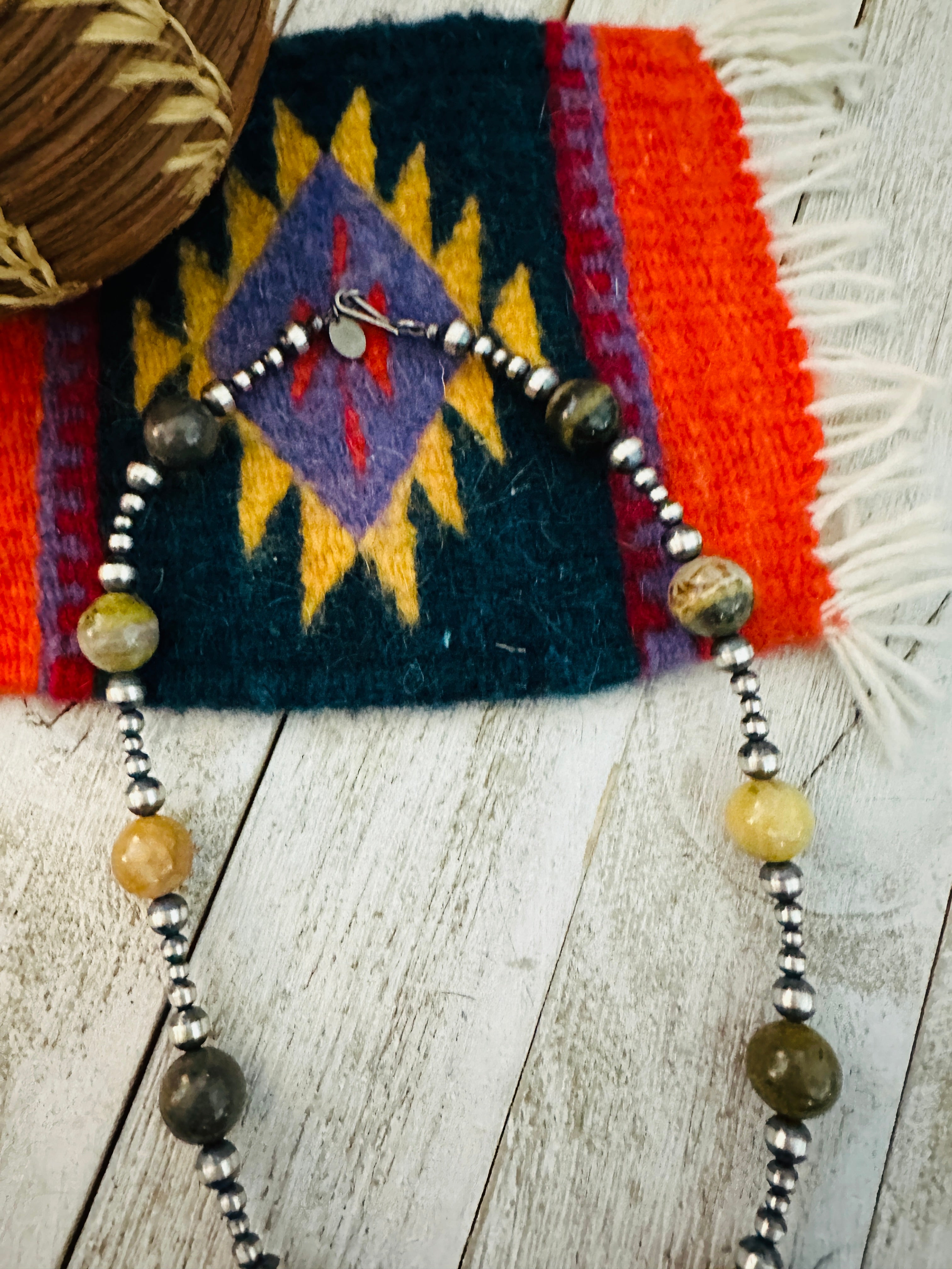 Navajo Sterling Silver Pearl & Bumblebee Beaded Necklace