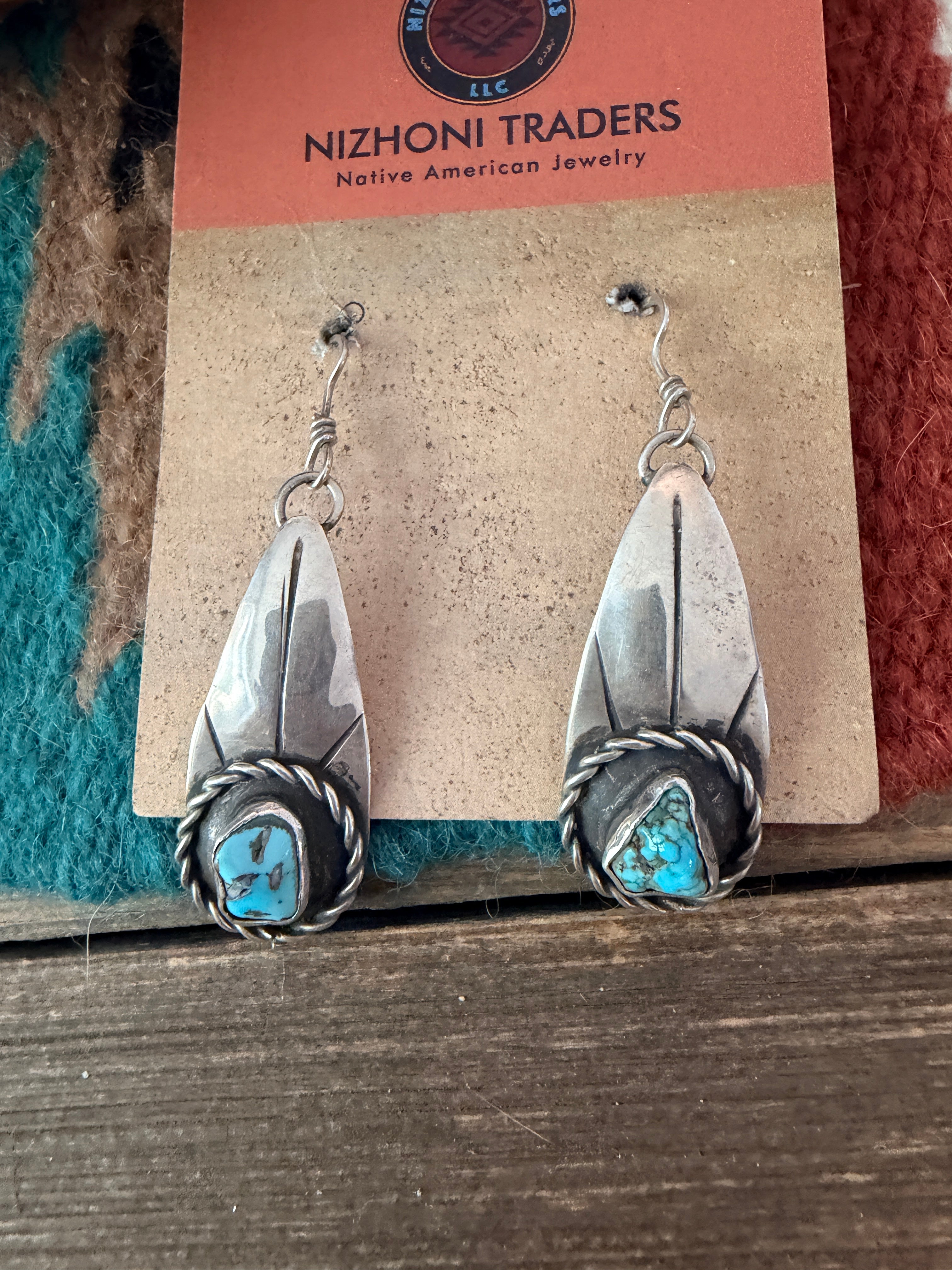Old Pawn Handcrafted Sterling Silver & Turquoise Dangle Earrings