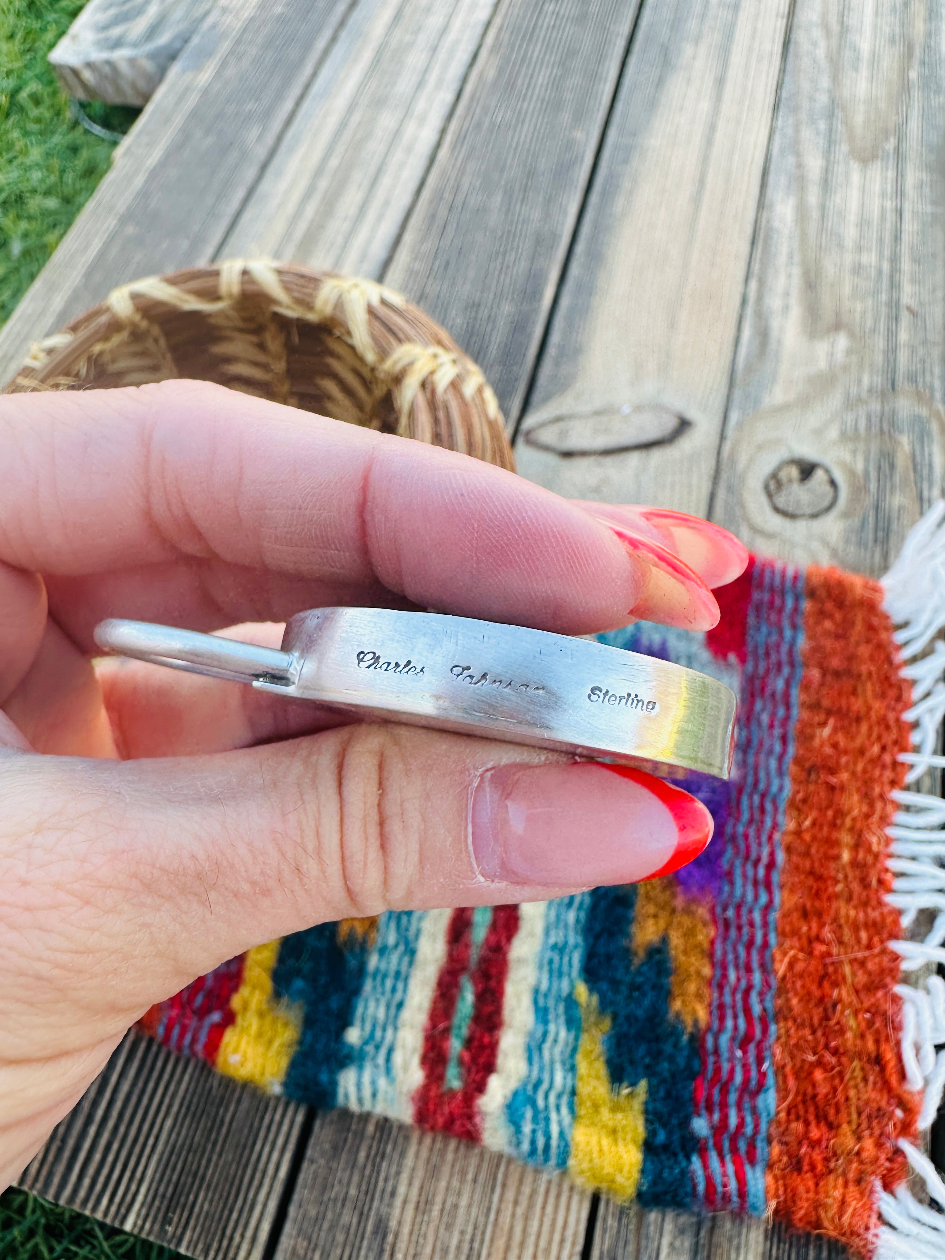 Handcrafted Turquoise & Sterling Silver Locket Style Pendant by Charles Johnson