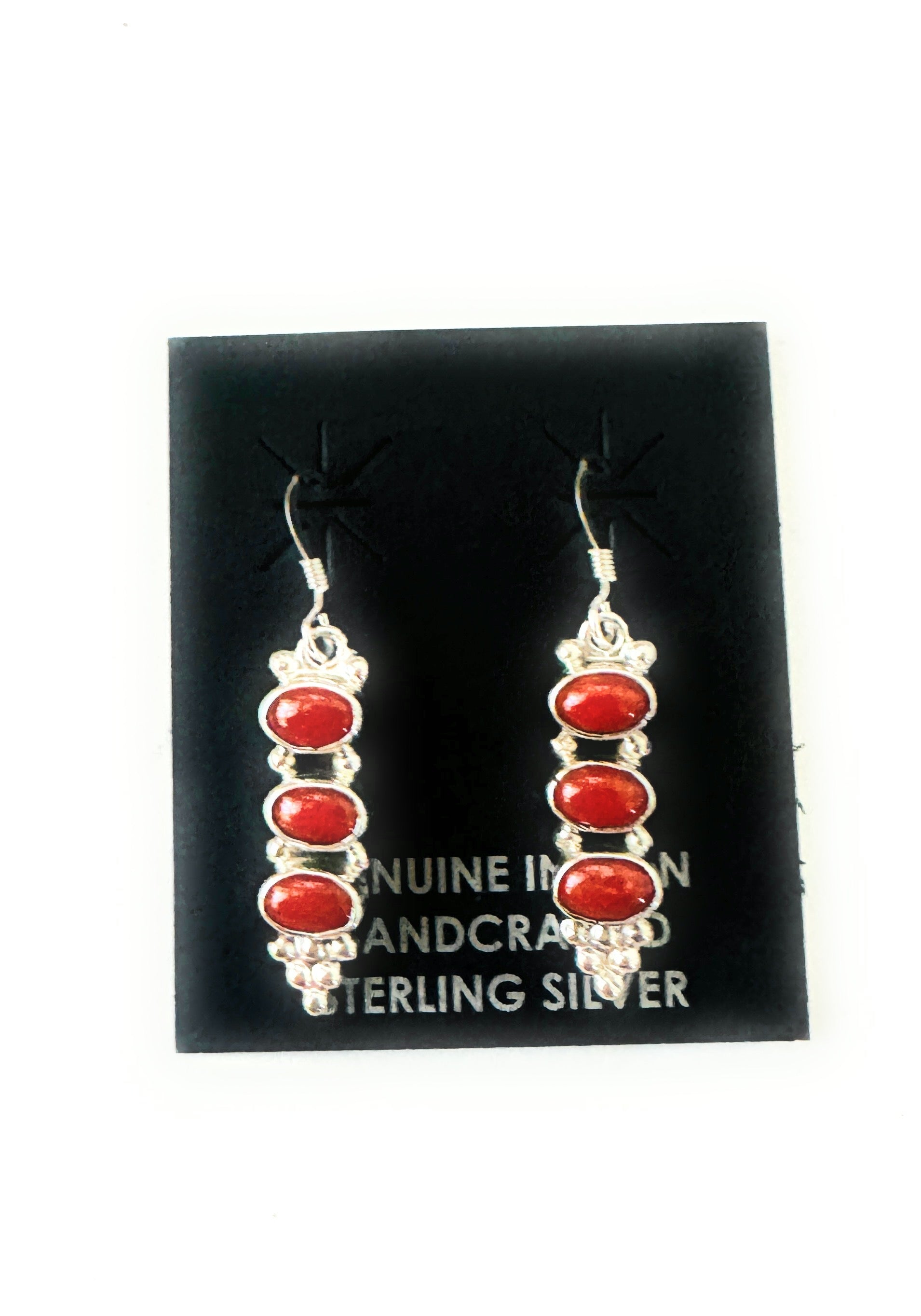 Navajo Sterling Silver & Coral Dangle Earrings