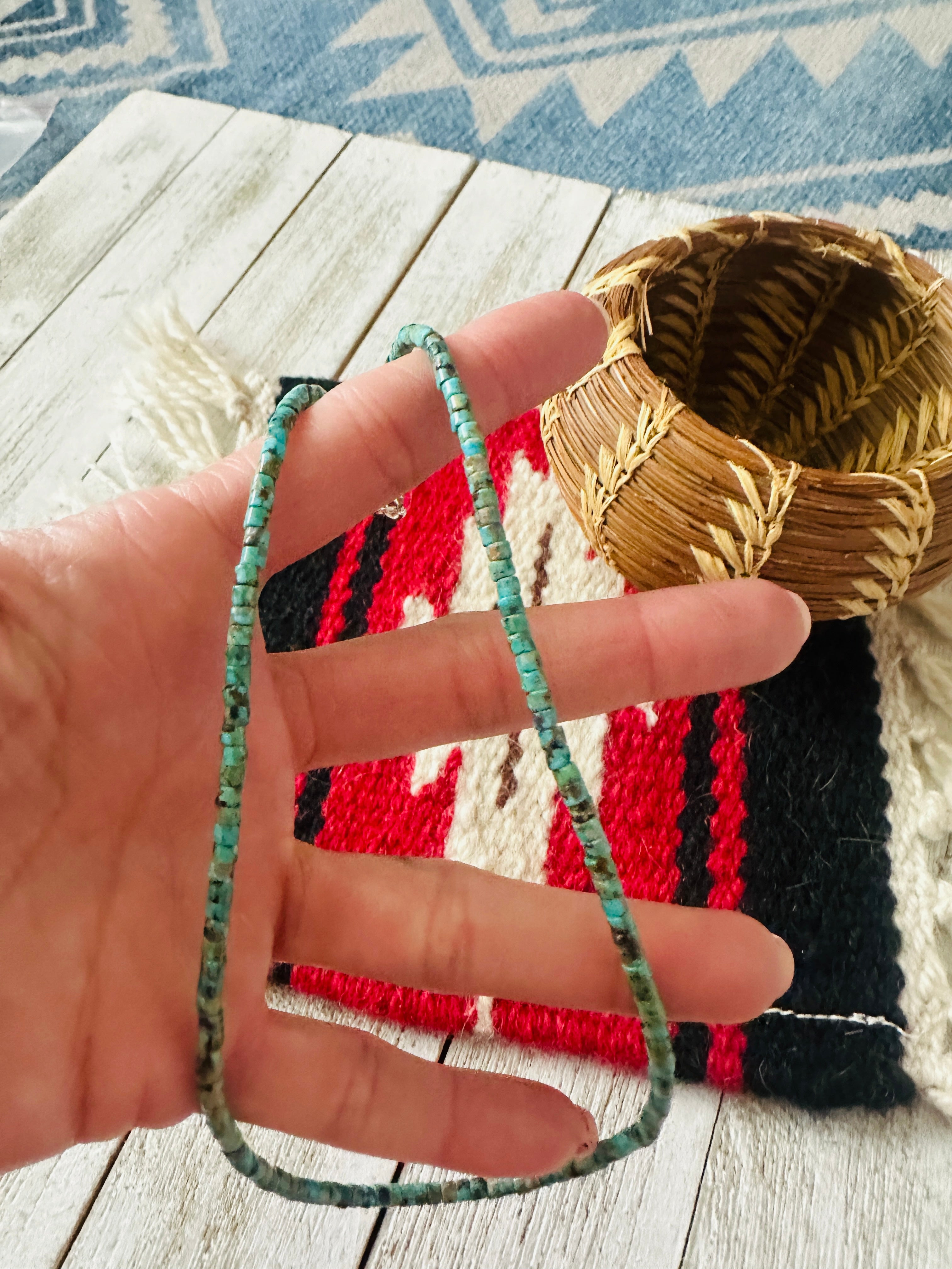 Navajo Turquoise & Sterling Silver 18” Beaded Necklace