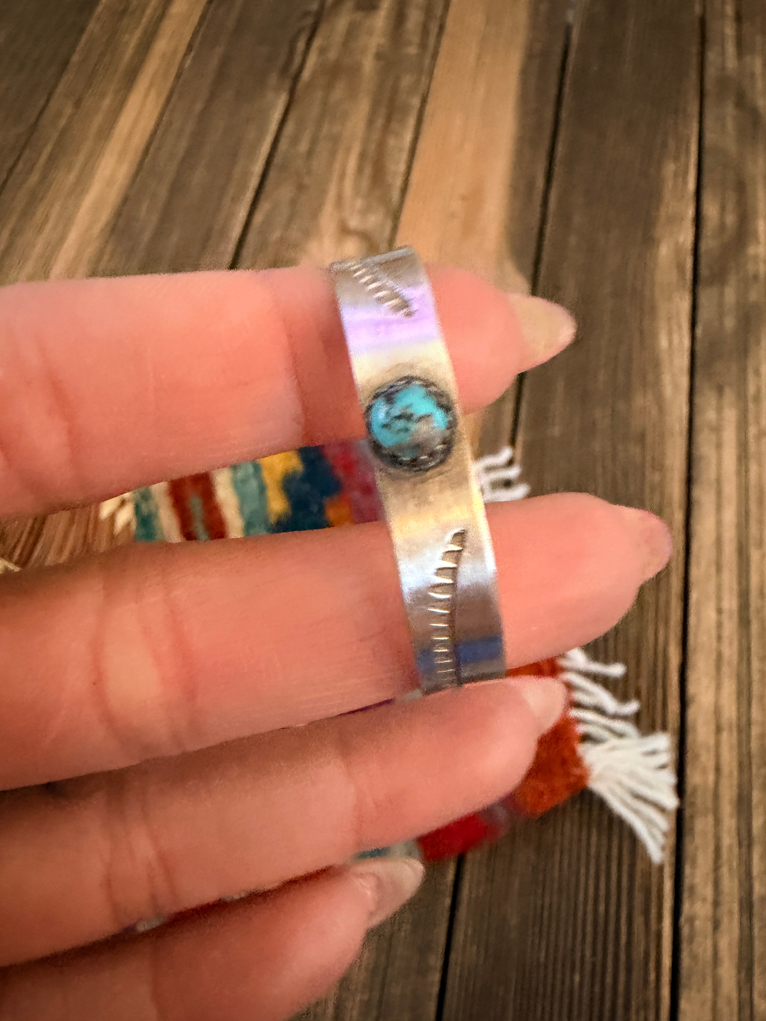 Handcrafted Turquoise & Sterling Silver Baby Cuff Bracelet
