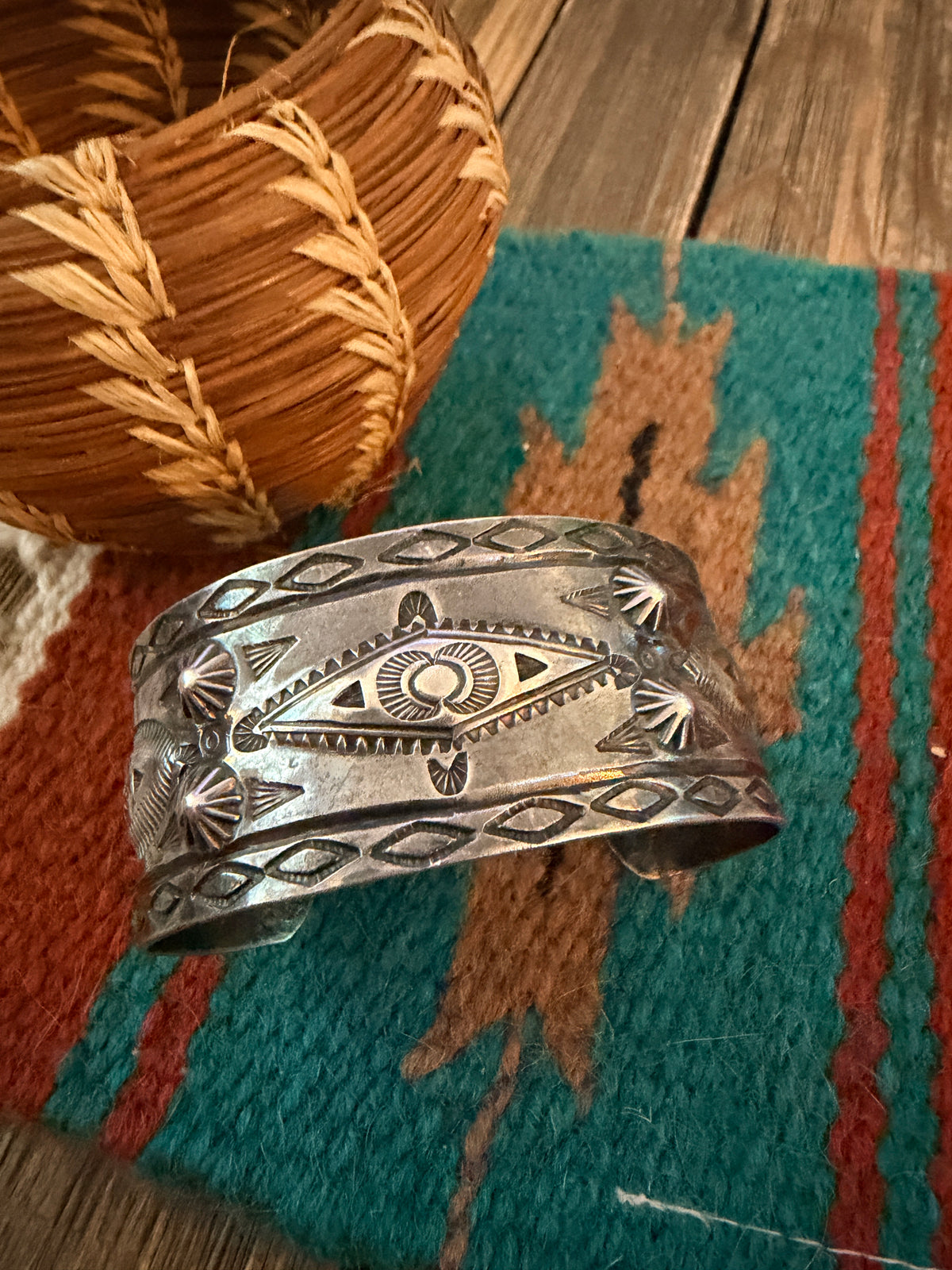 Handcrafted Old Pawn Sterling Silver Cuff Bracelet