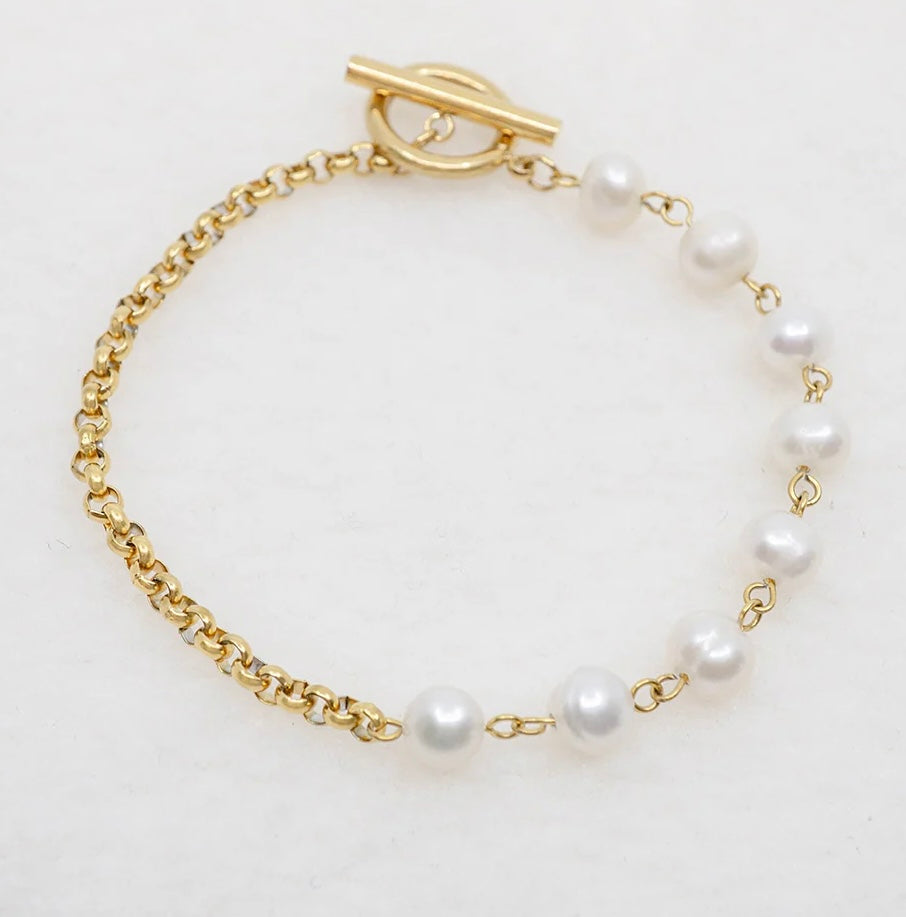 Half & Half Pearl & Gold Bracelet