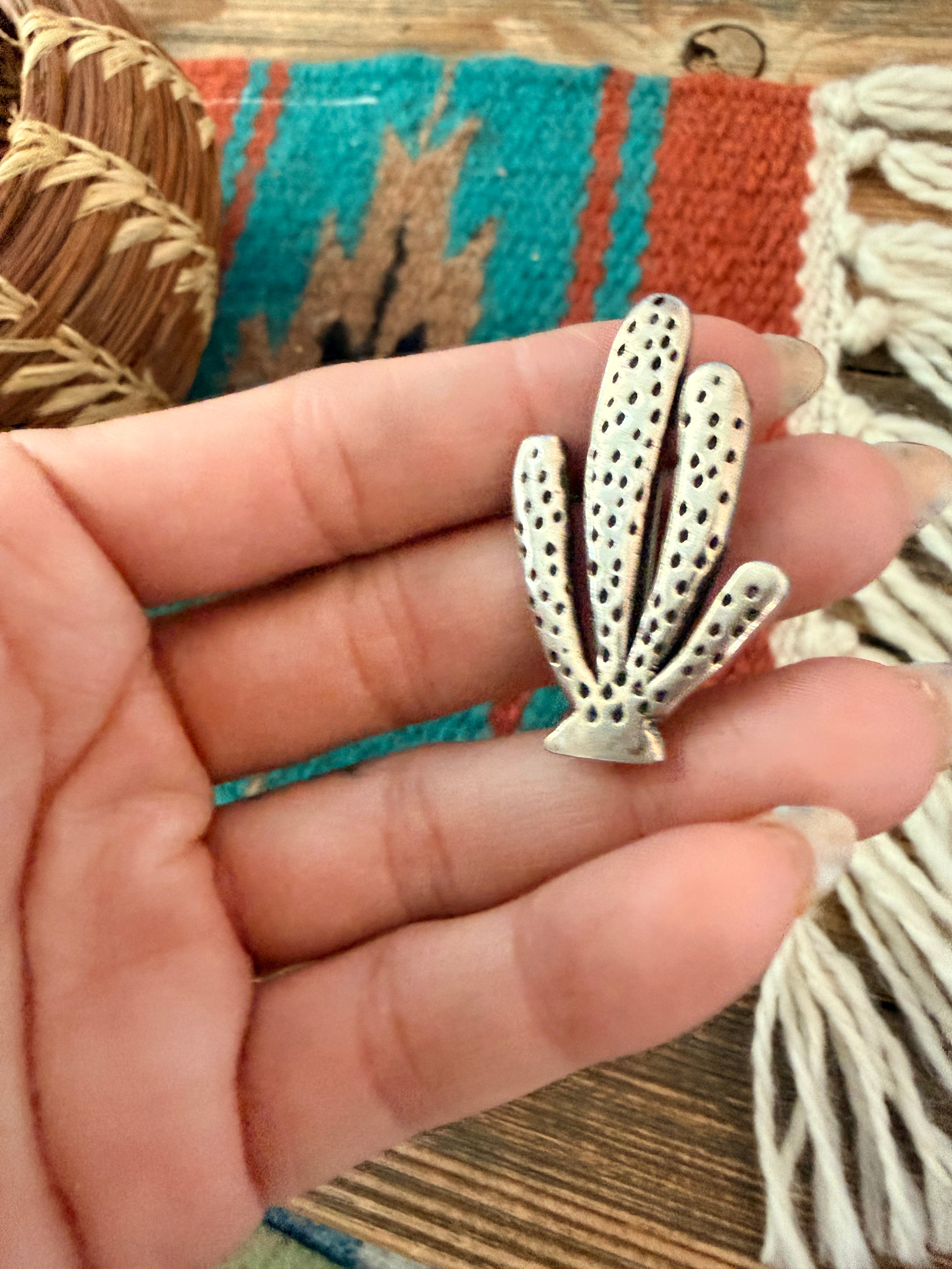 Old Pawn Handcrafted Sterling Silver Cactus Brooch