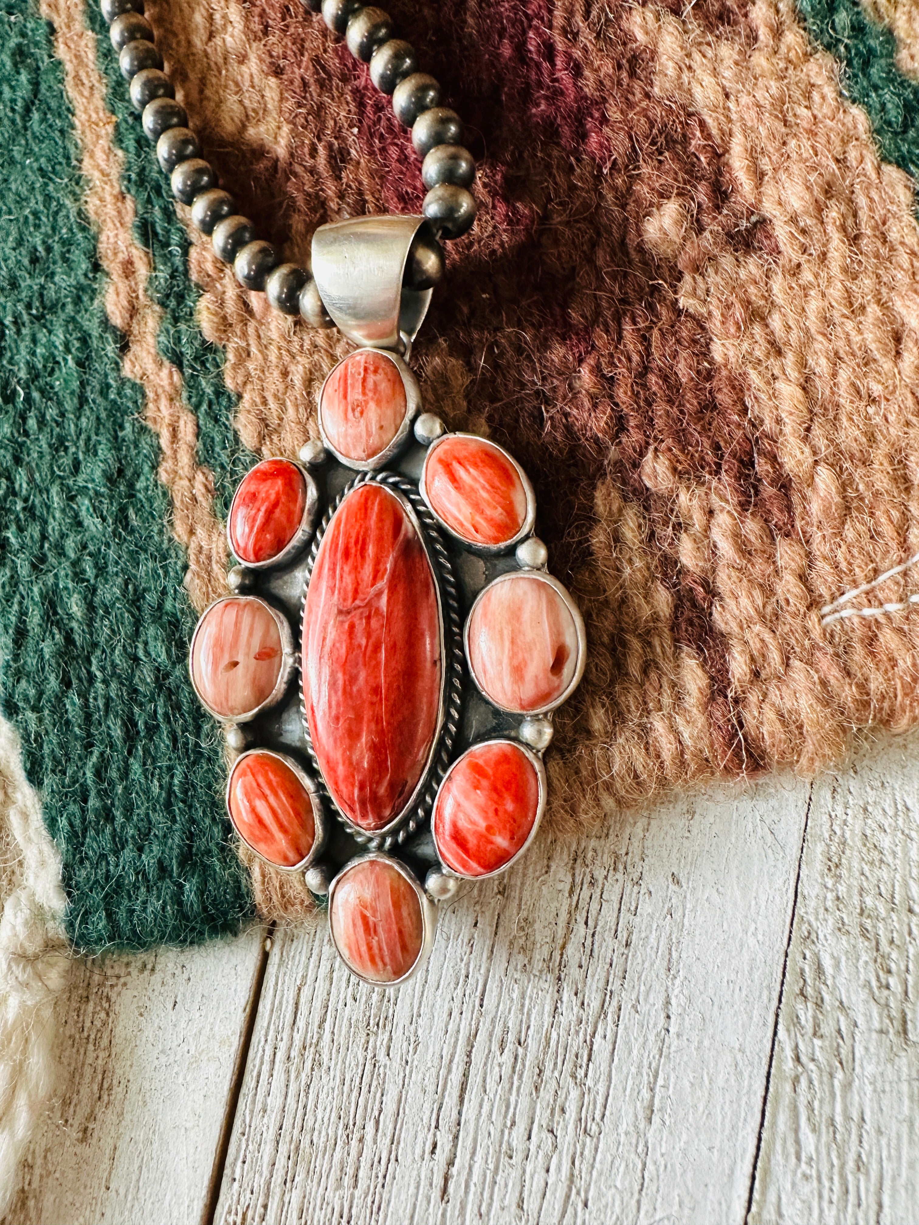 Navajo Sterling Silver & Orange Spiny Cluster Pendant