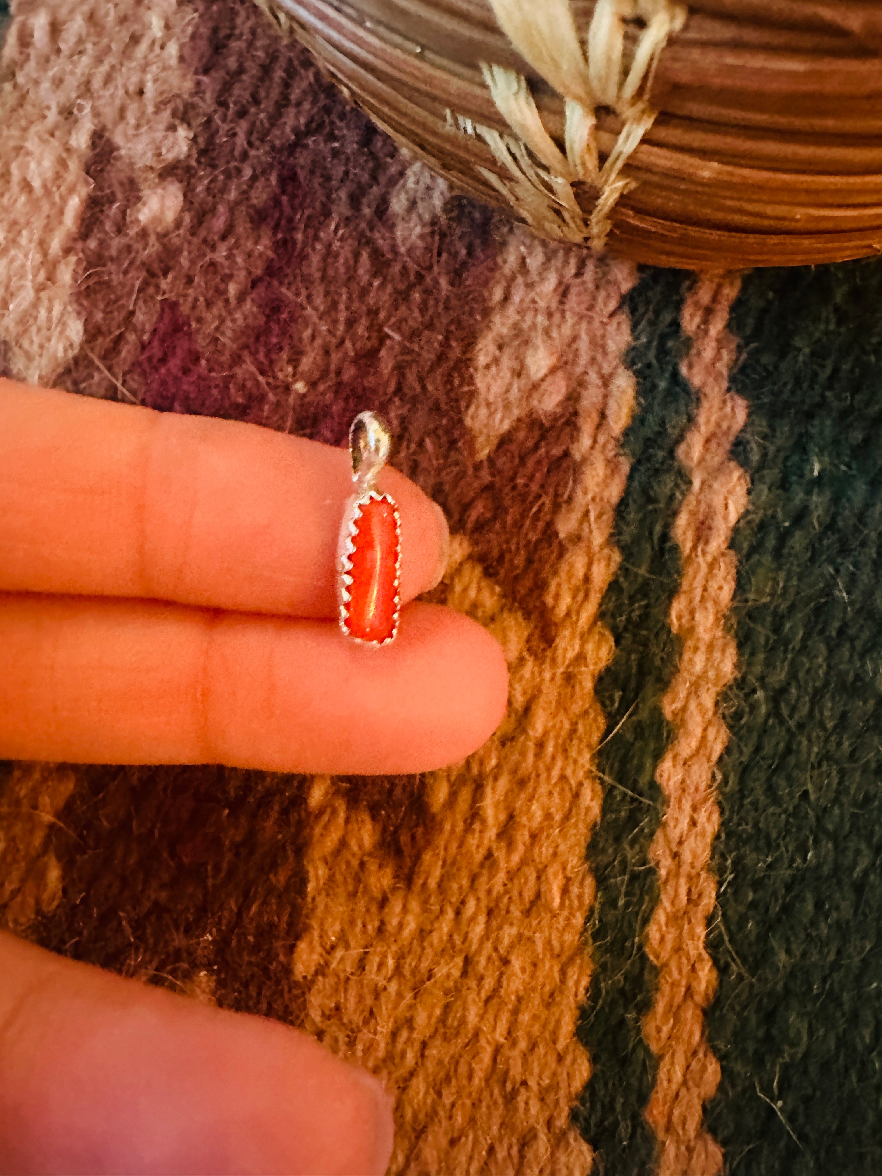 Navajo Sterling Silver & Coral Mini Pendant