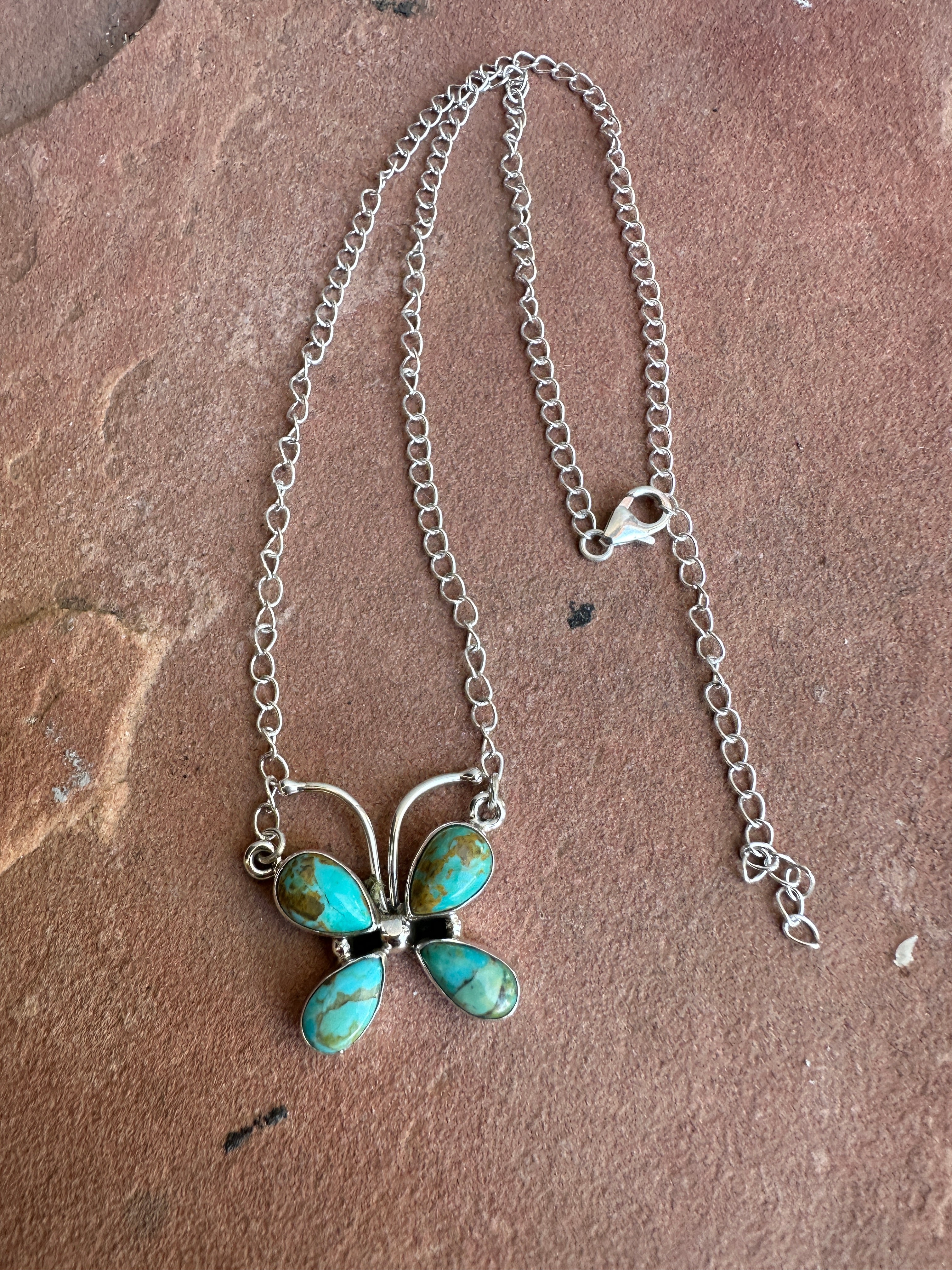 Beautiful Handmade Sterling Silver & Turquoise Butterfly Necklace