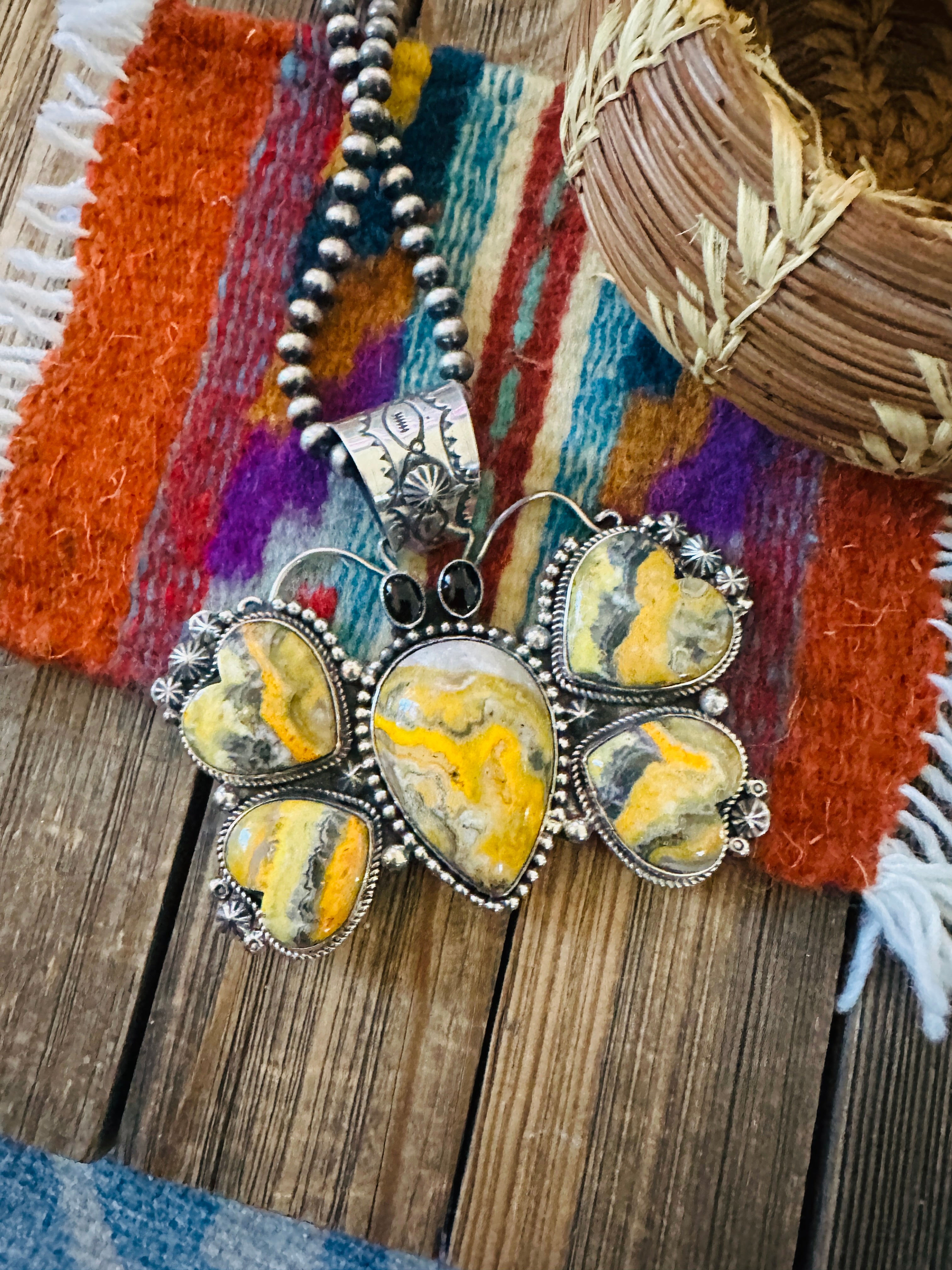 Handcrafted Sterling Silver, Bumblebee & Onyx Butterfly Pendant by Rosella Paxson