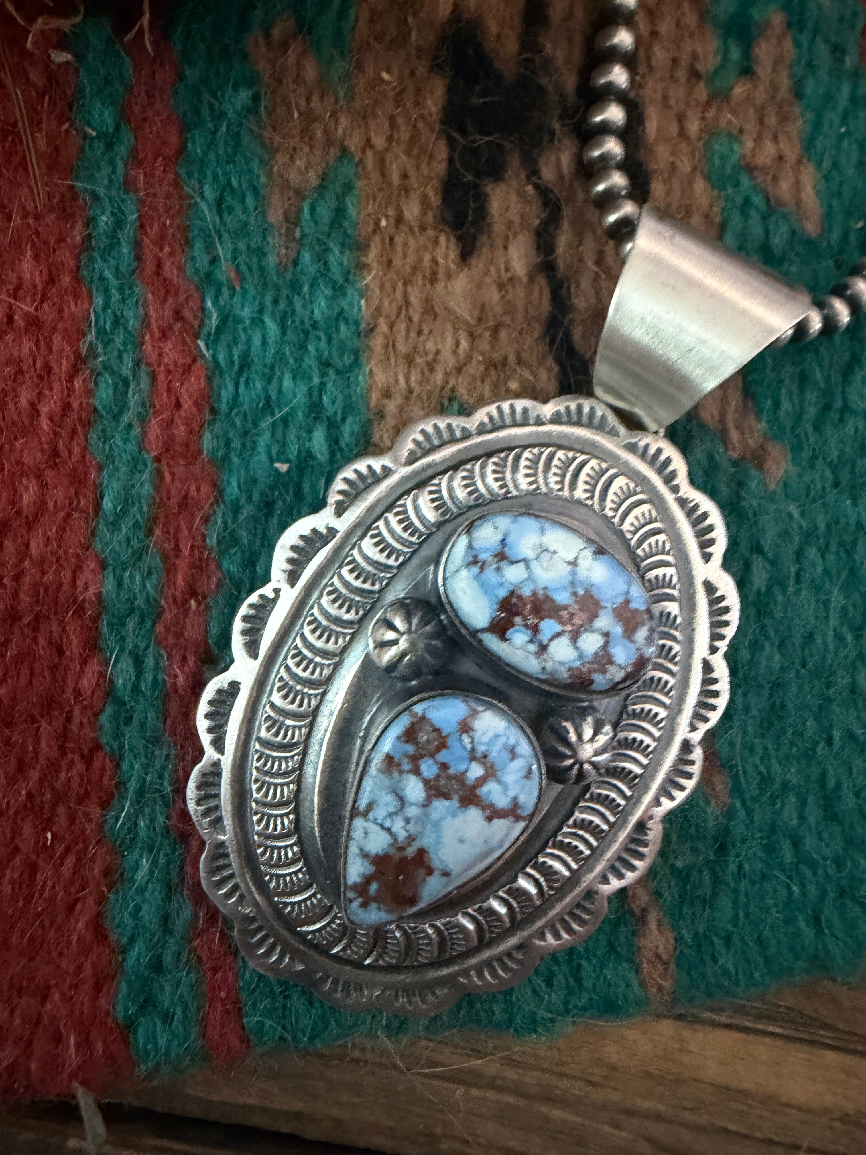Handcrafted Sterling Silver & Golden Hills Turquoise Concho Pendant by Chimney Butte