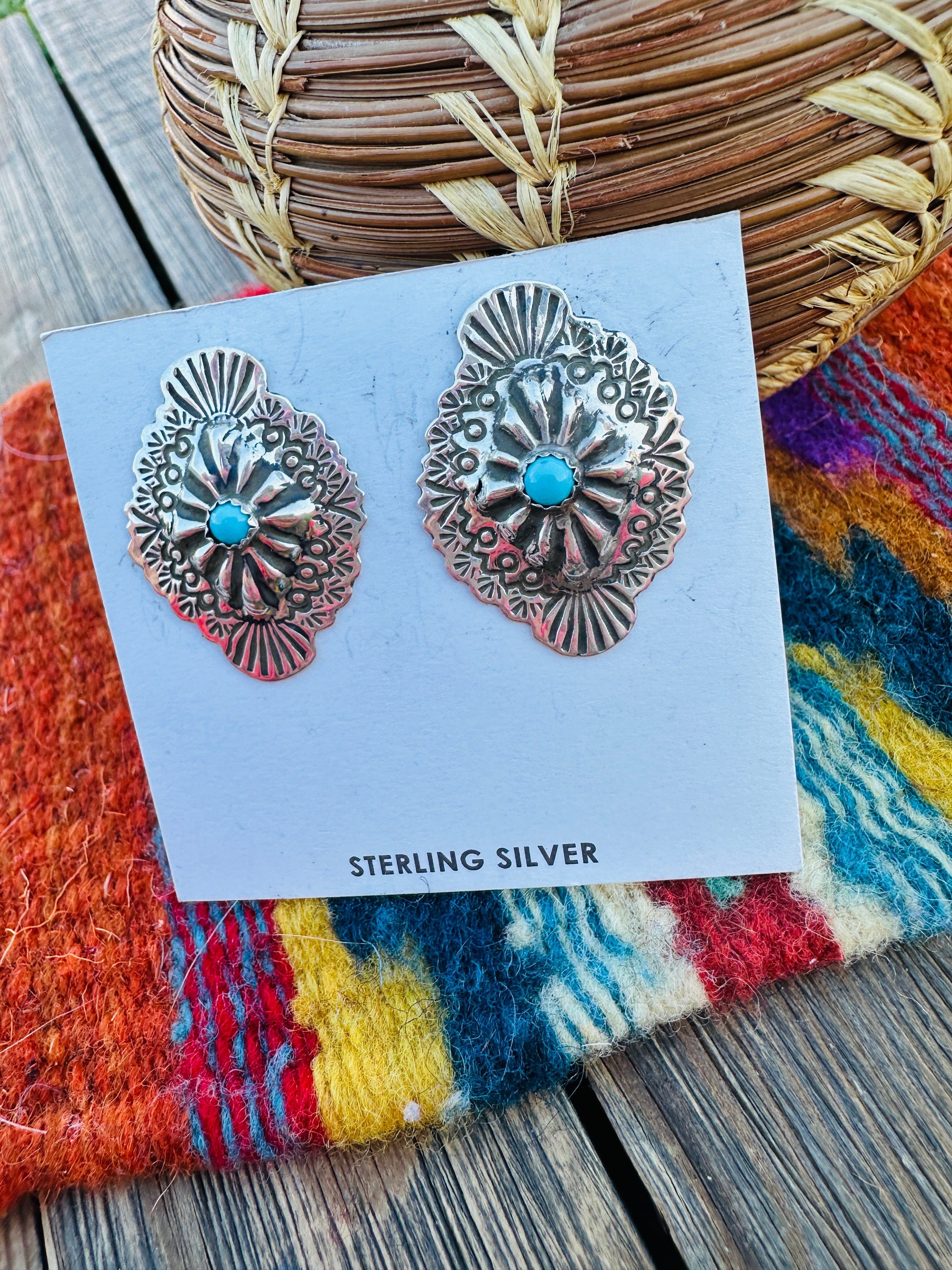 Handcrafted Turquoise & Sterling Silver Concho Post Earrings