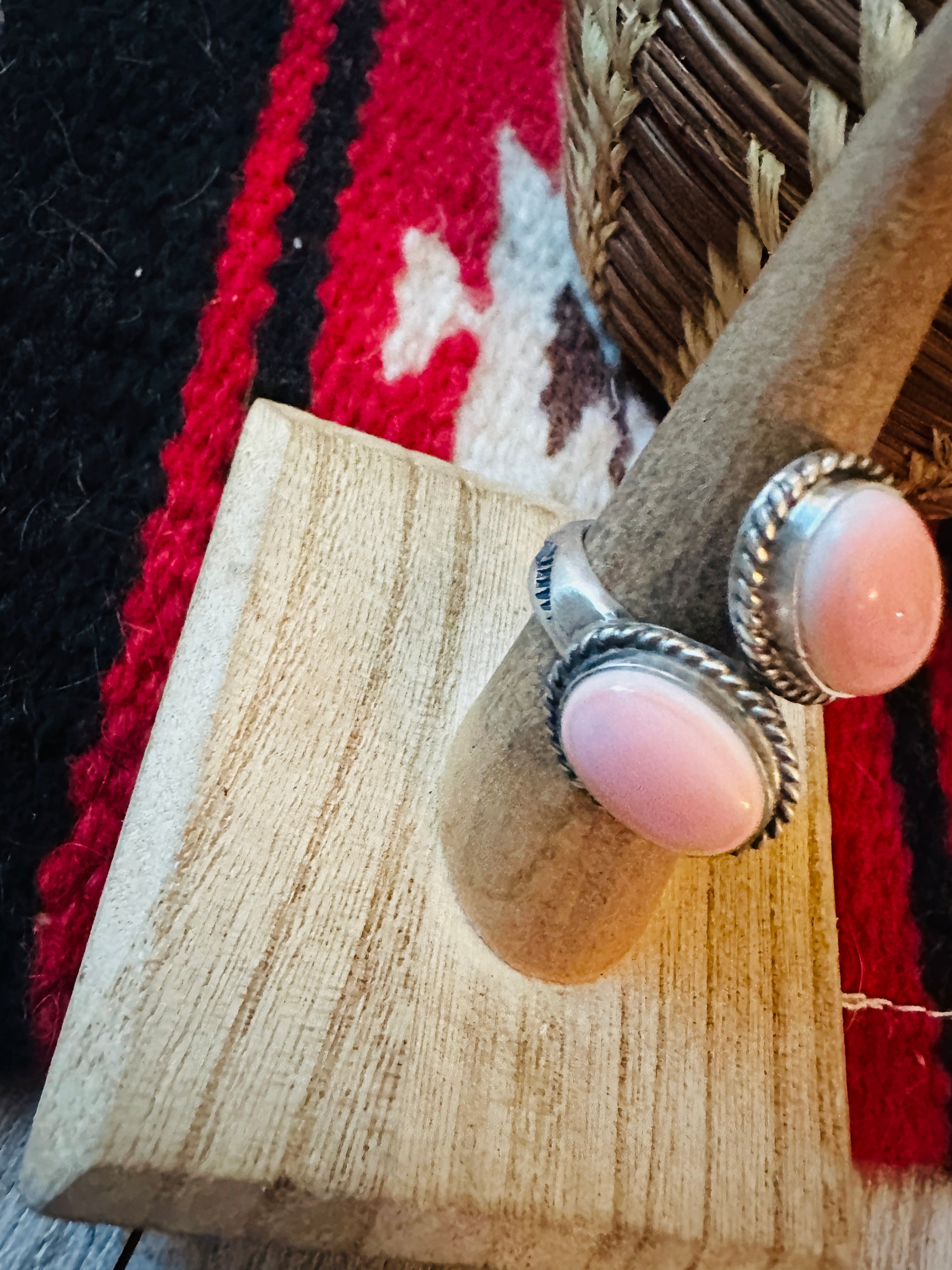 Navajo Sterling Silver & Queen Pink Conch Adjustable Ring