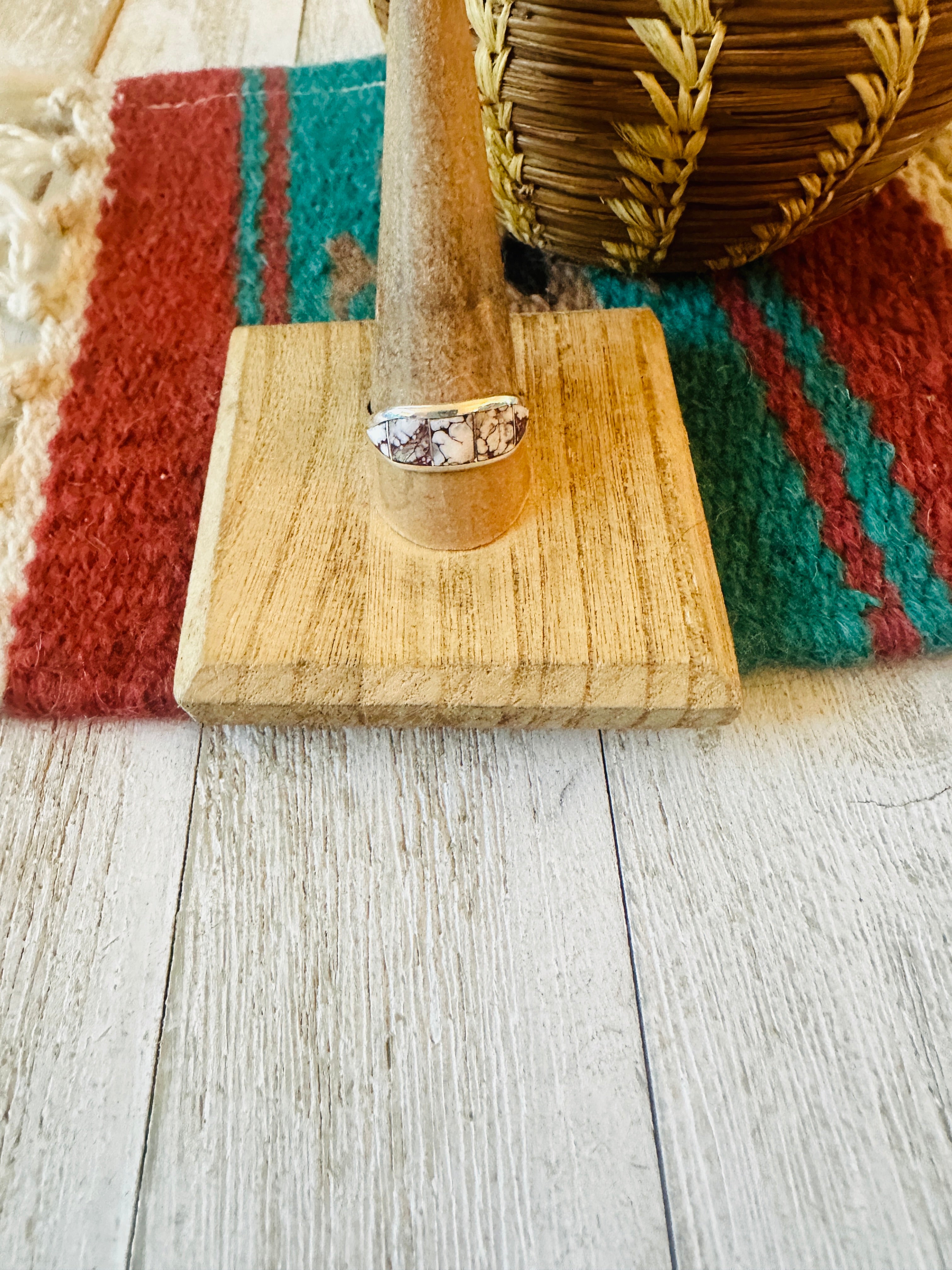 Navajo Sterling Silver & Wild Horse Inlay Band Ring