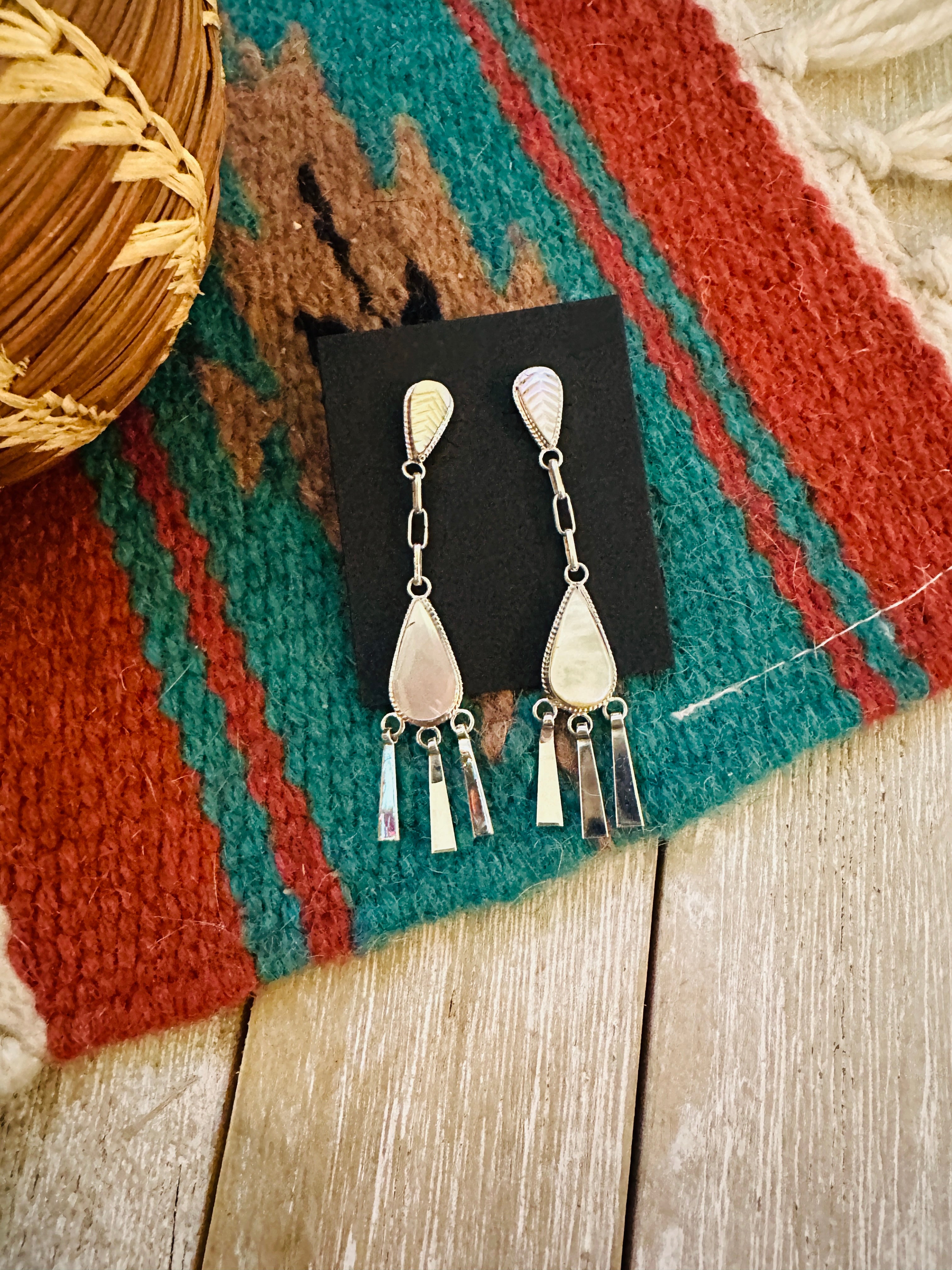 Handcrafted Mother of Pearl & Sterling Silver Dangle Earrings