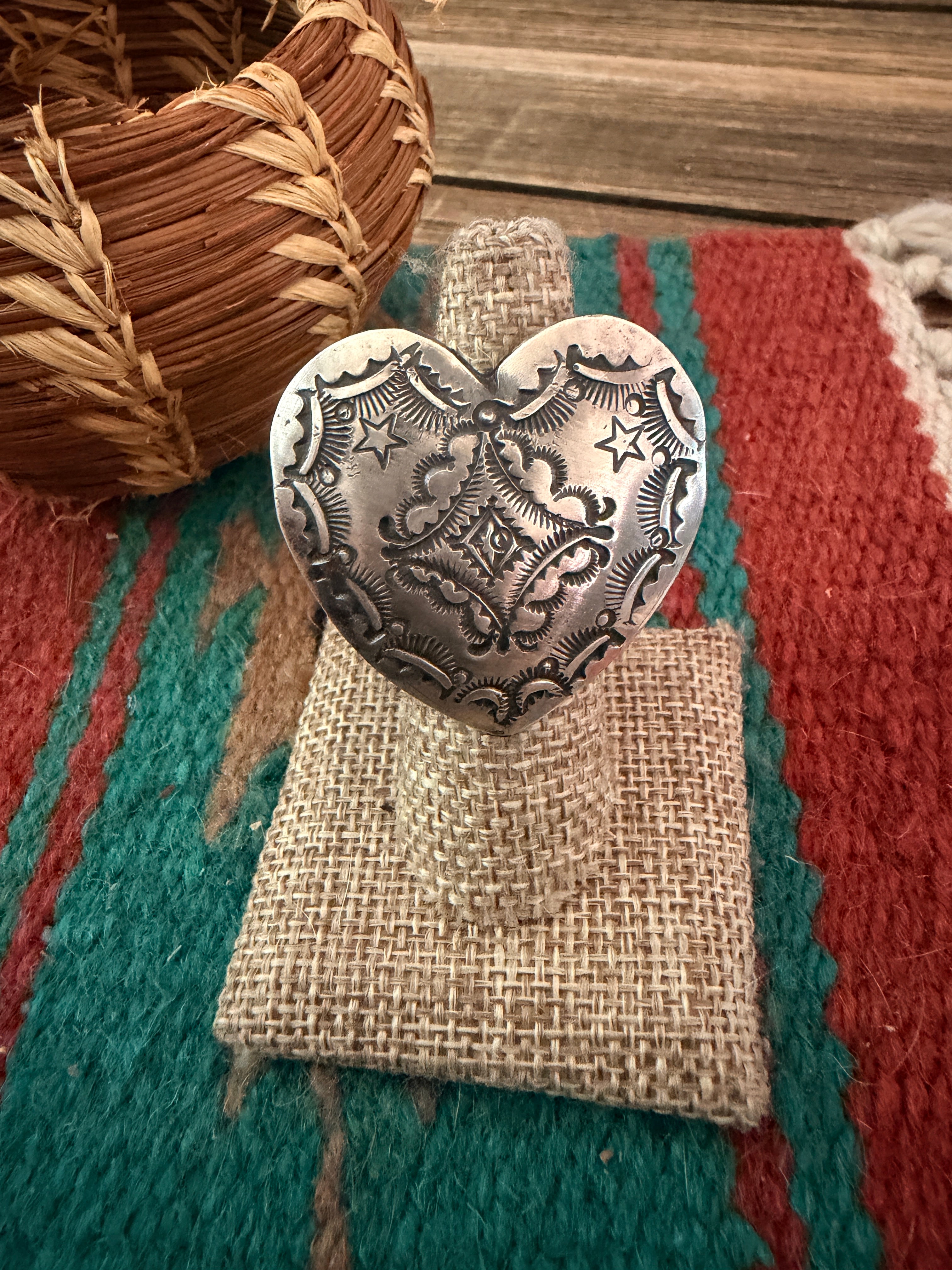 Handcrafted Sterling Silver Adjustable Heart Concho Ring by Vincent Platero